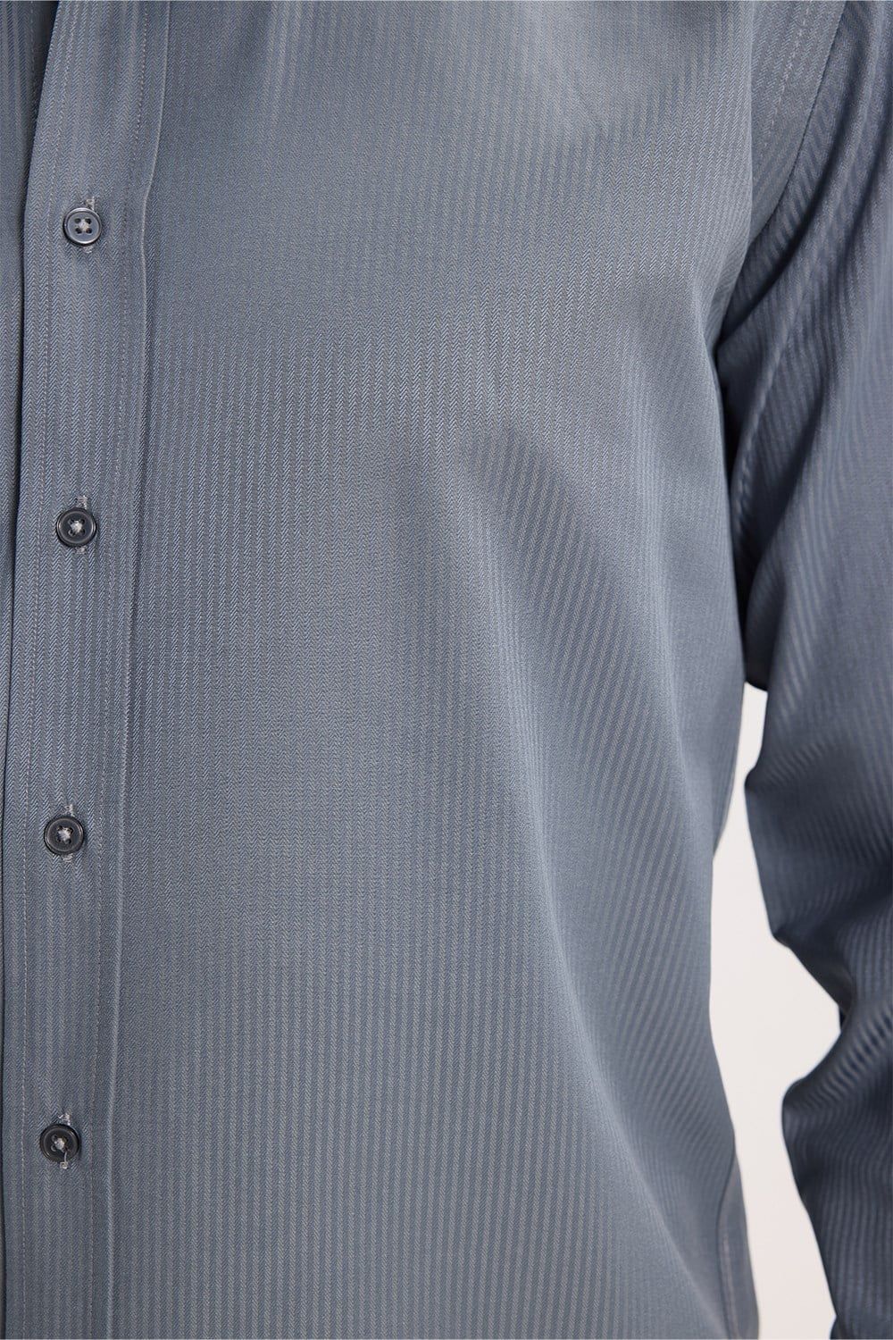 Modern Slim Fit Uzun Kollu Pamuklu Kolay Ütü Armürlü Gri Erkek Gömlek