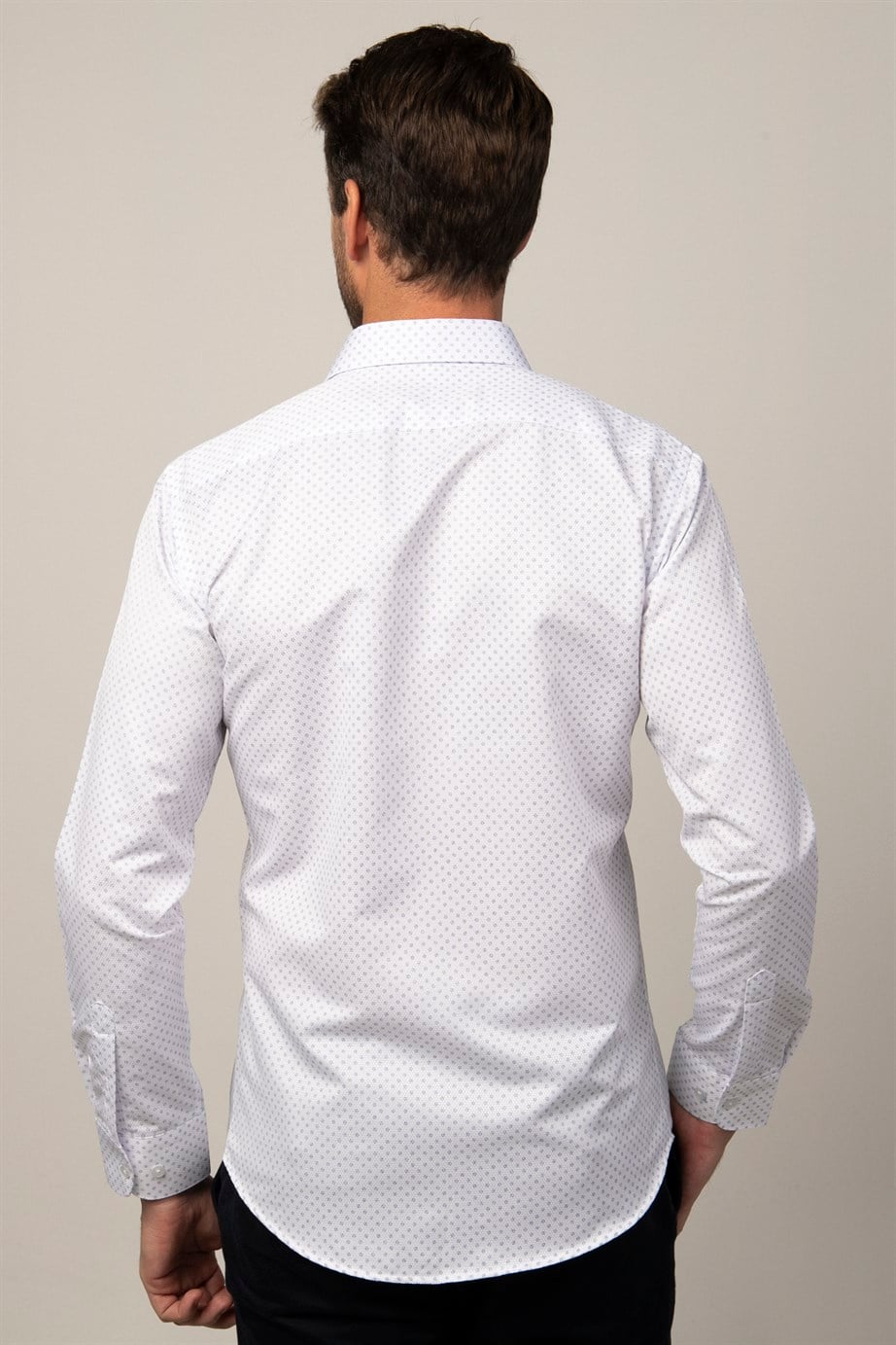 Modern Fit Uzun Kol Baskılı Yaka İçi Biyeli Erkek Gömlek