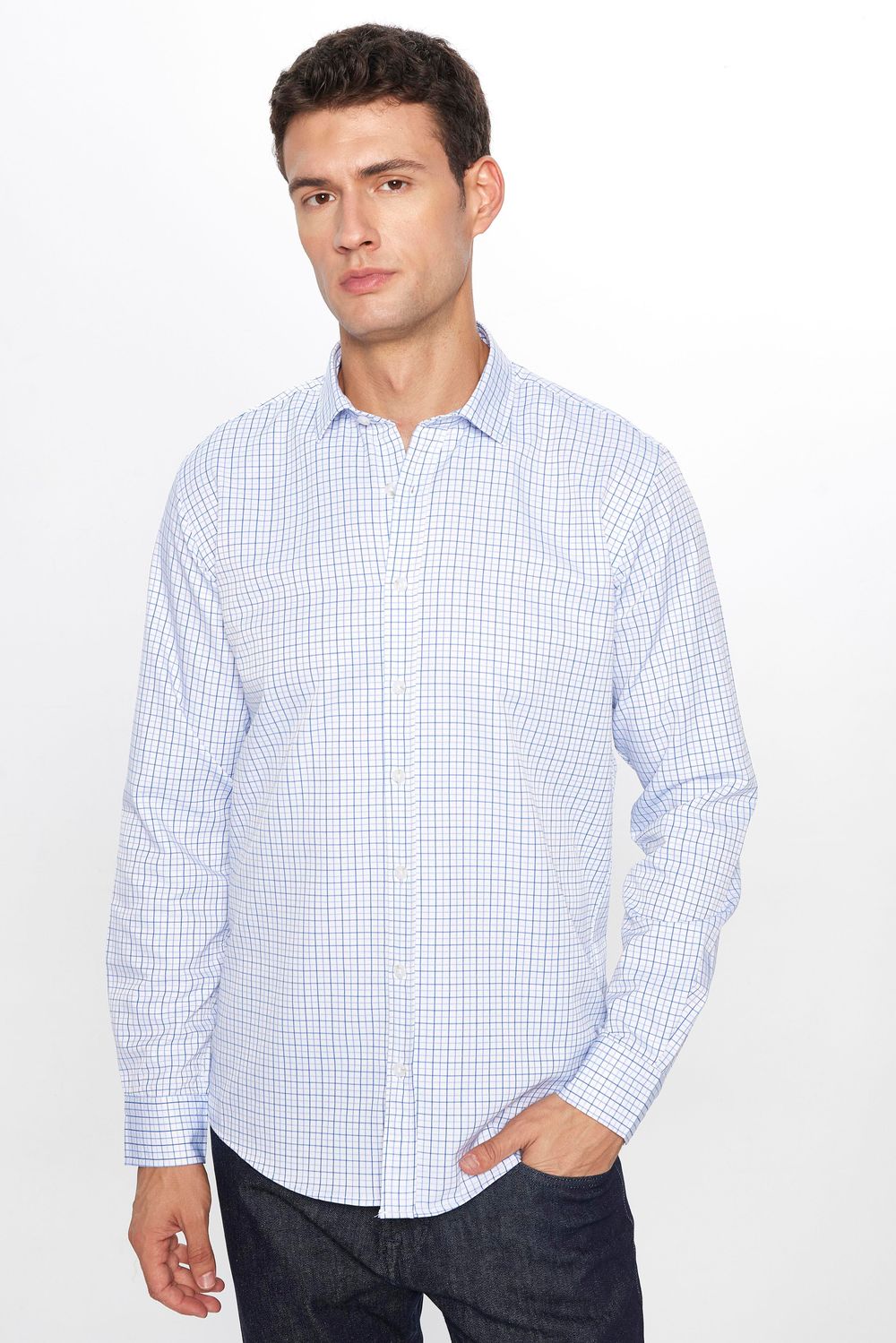 Erkek Modern Slim Fit Dar Kesim Uzun Kollu Pamuklu Çizgili 4 Mevsim İtalyan Yaka Gömlek