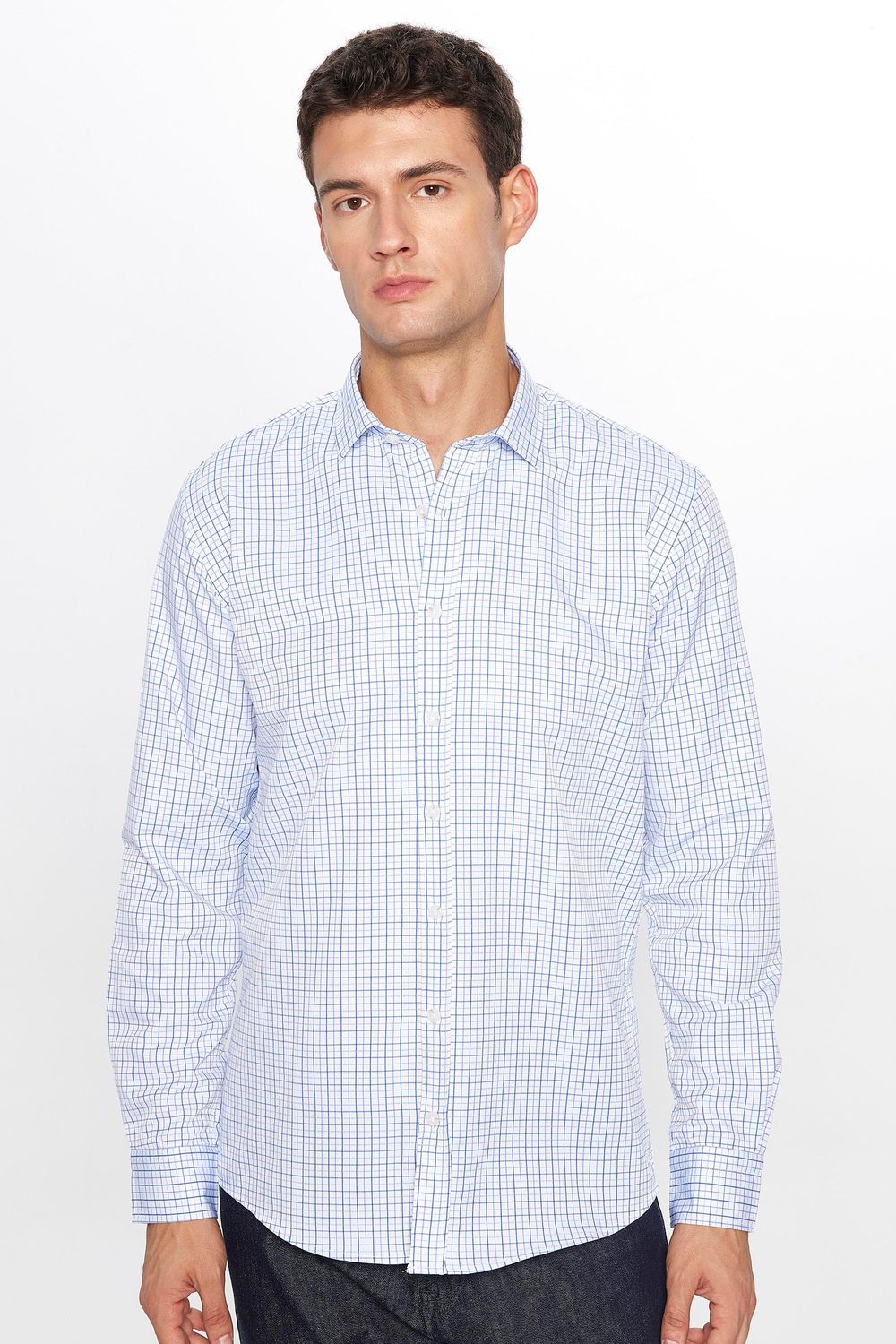 Erkek Modern Slim Fit Dar Kesim Uzun Kollu Pamuklu Çizgili 4 Mevsim İtalyan Yaka Gömlek