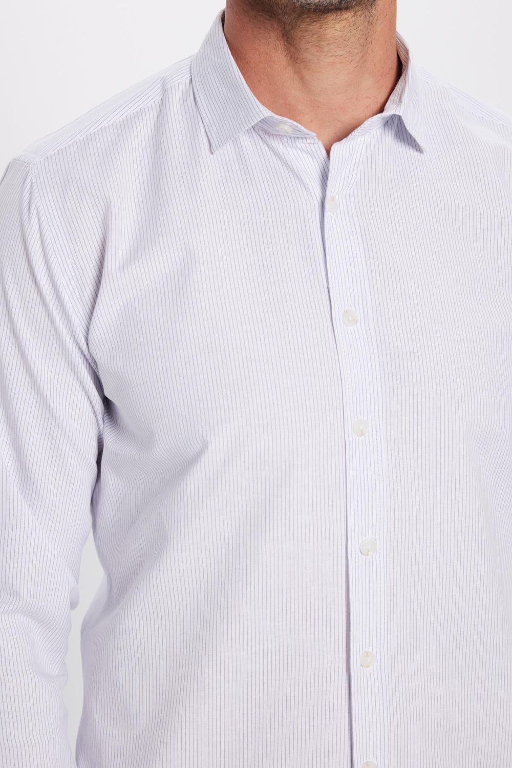 Erkek Modern Slim Fit Dar Kesim Uzun Kollu Pamuklu Çizgili 4 Mevsim İtalyan Yaka Gömlek