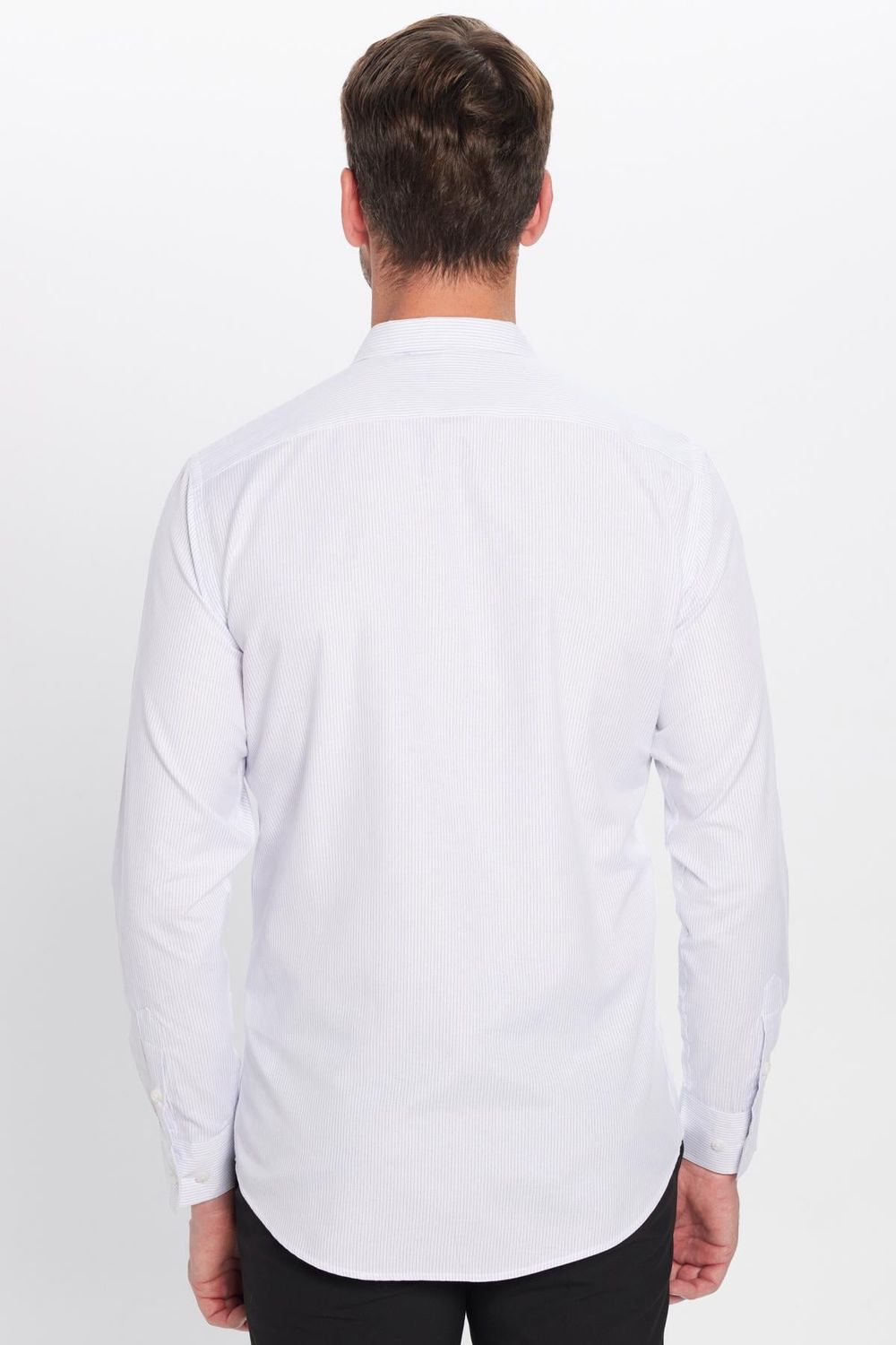 Erkek Modern Slim Fit Dar Kesim Uzun Kollu Pamuklu Çizgili 4 Mevsim İtalyan Yaka Gömlek