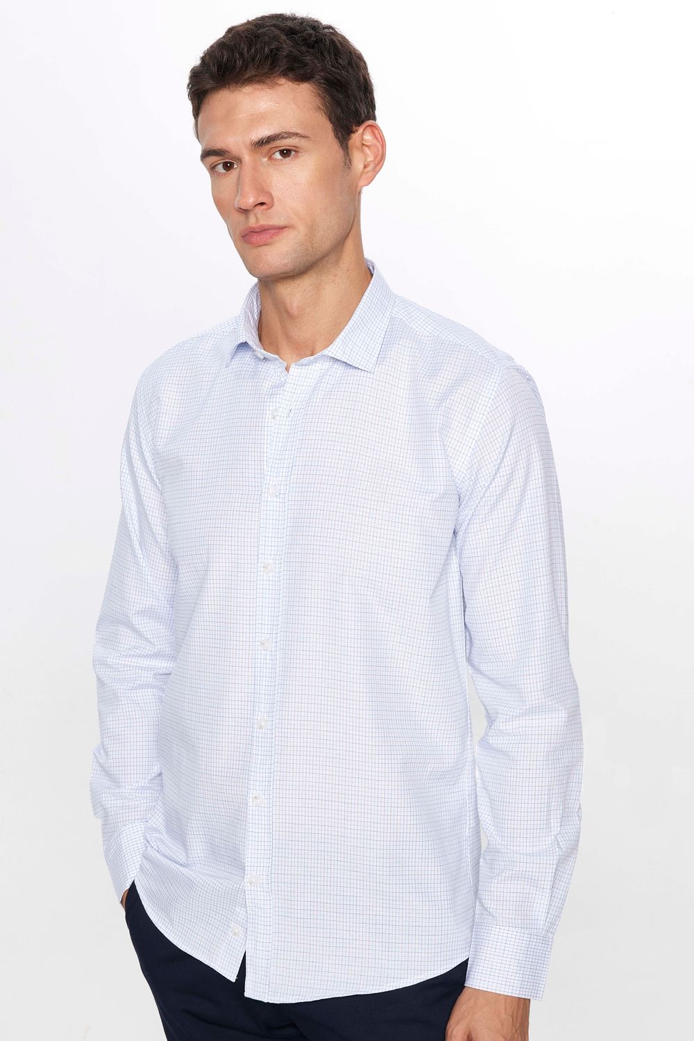 Erkek Modern Slim Fit Dar Kesim Uzun Kollu Pamuklu Çizgili 4 Mevsim İtalyan Yaka Gömlek-31713