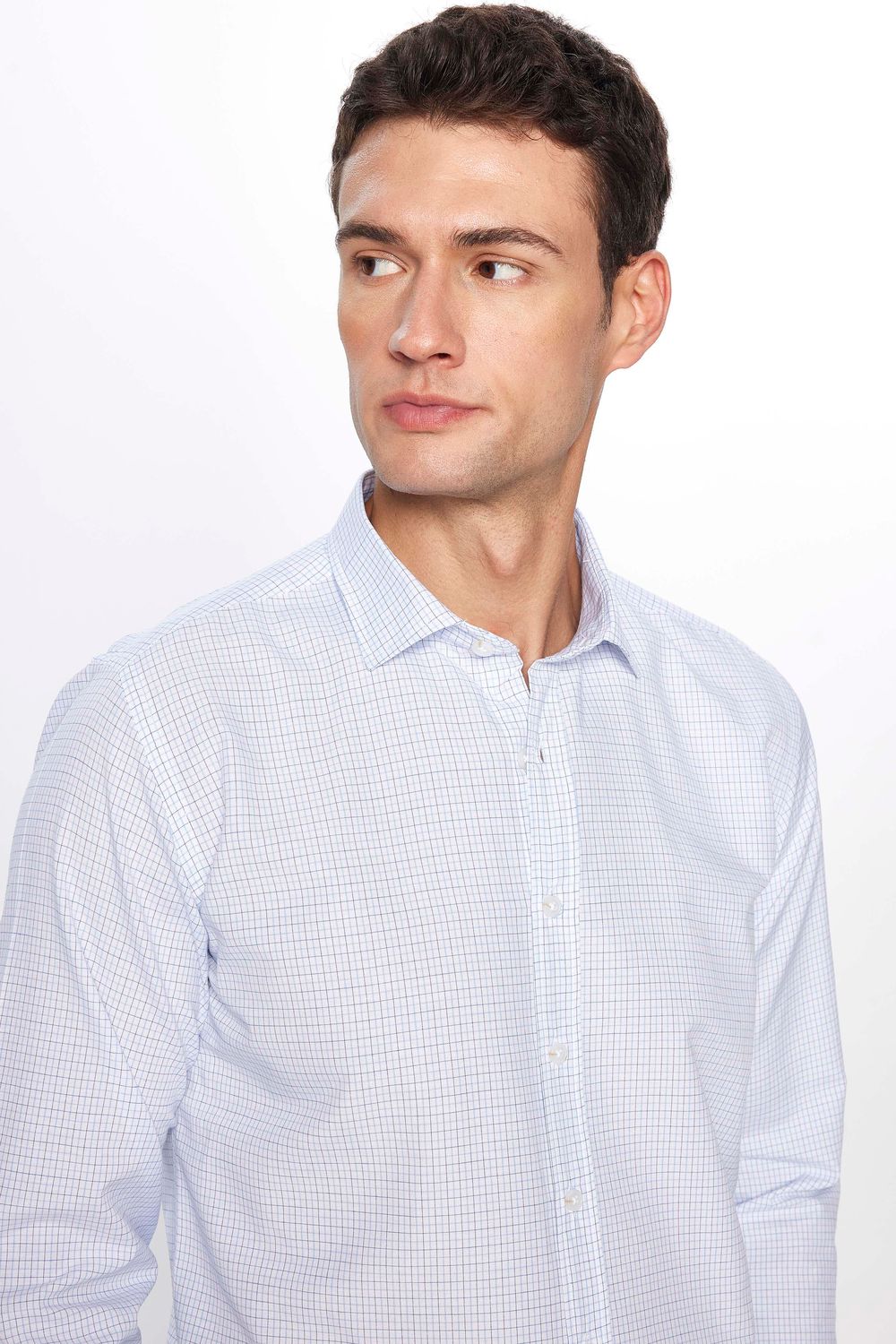 Erkek Modern Slim Fit Dar Kesim Uzun Kollu Pamuklu Çizgili 4 Mevsim İtalyan Yaka Gömlek-31713