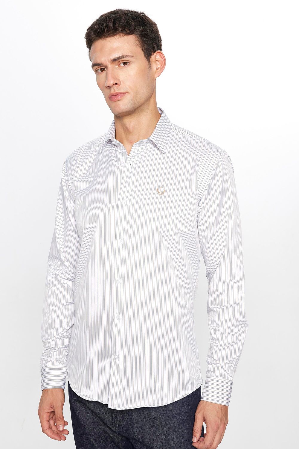 Erkek Modern Slim Fit Dar Kesim Uzun Kollu Pamuklu 4 Mevsim Çizgili Düğmeli Yaka Gömlek