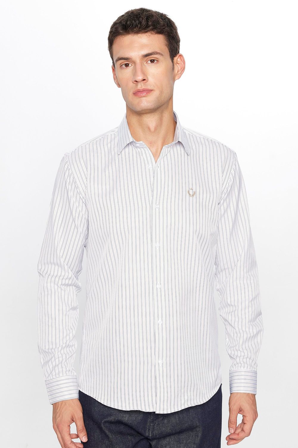 Erkek Modern Slim Fit Dar Kesim Uzun Kollu Pamuklu 4 Mevsim Çizgili Düğmeli Yaka Gömlek
