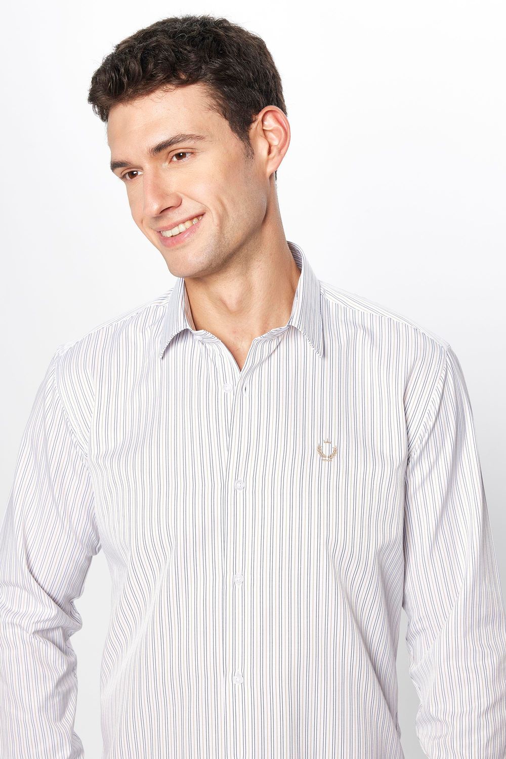 Erkek Modern Slim Fit Dar Kesim Uzun Kollu Pamuklu 4 Mevsim Çizgili Düğmeli Yaka Gömlek