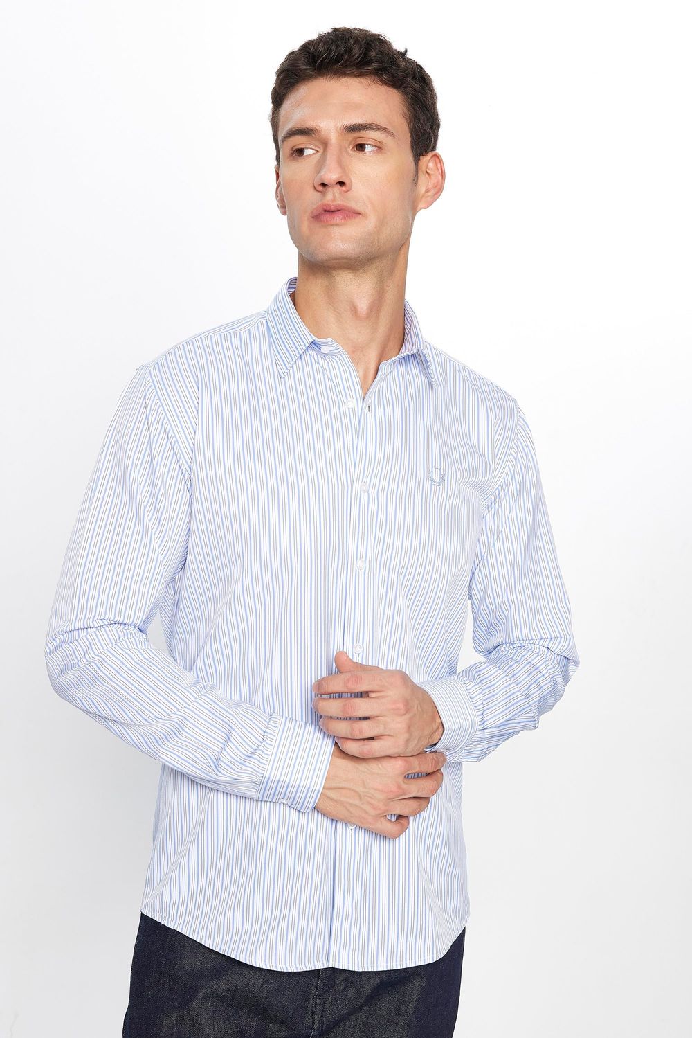 Erkek Modern Slim Fit Dar Kesim Uzun Kollu Pamuklu 4 Mevsim Çizgili Düğmeli Yaka Gömlek