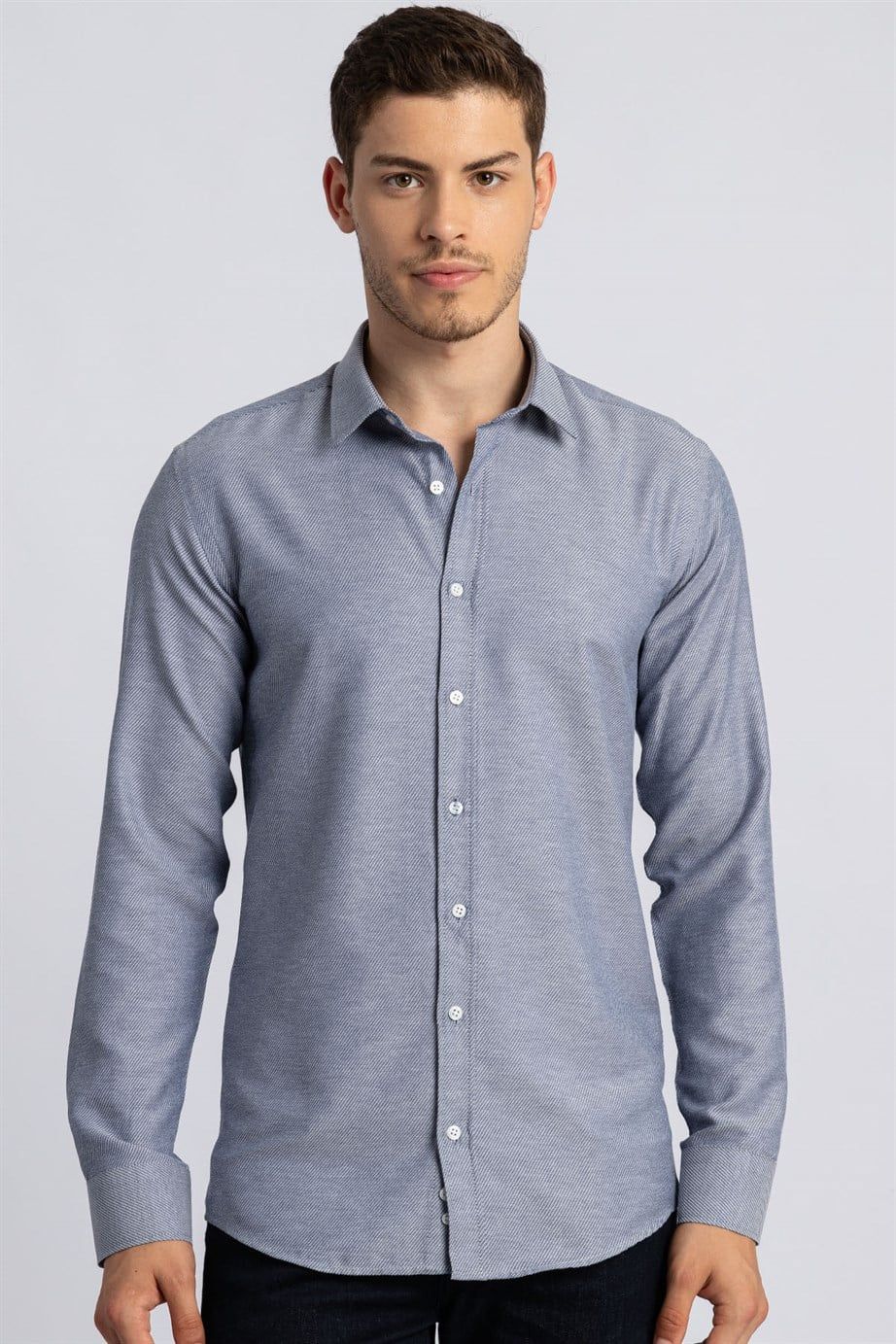 Modern Slim Fit Dar Kesim Armürlü Erkek Gömlek