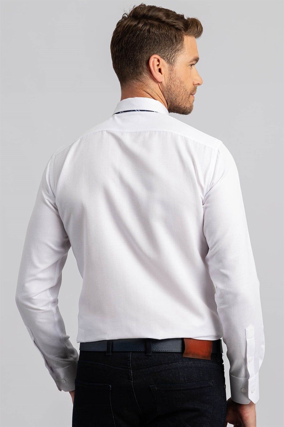 Modern Slim Fit Dar Kesim Armürlü Erkek Gömlek