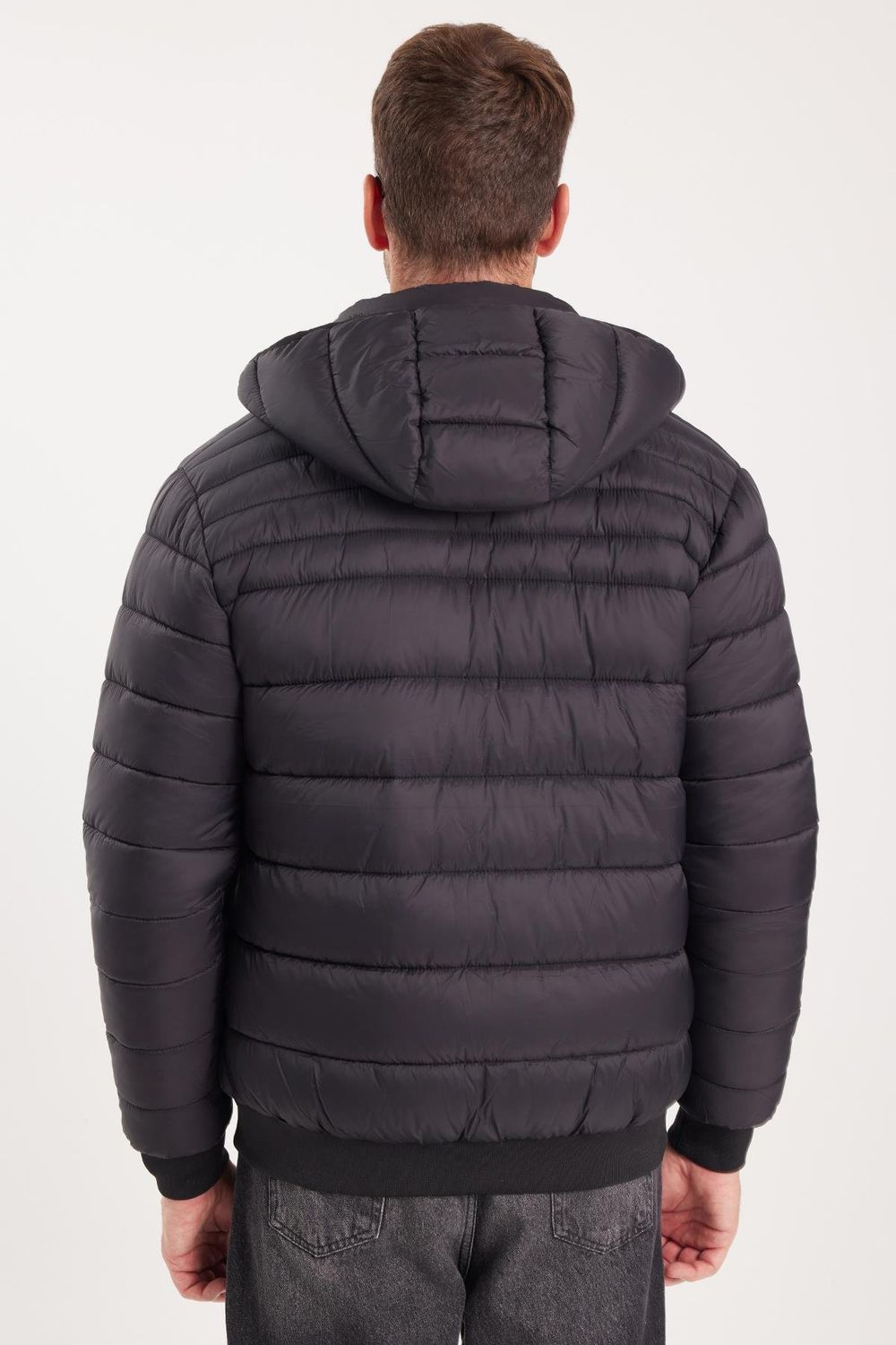 Erkek Relax Fit Rahat Kesim Çift Cepli Kapüşonlu İçi Kürklü Siyah Mont