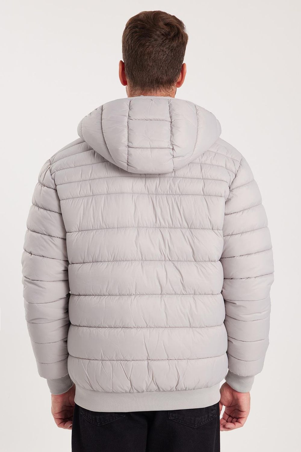 Erkek Relax Fit Rahat Kesim Çift Cepli Kapüşonlu İçi Kürklü Gri Mont