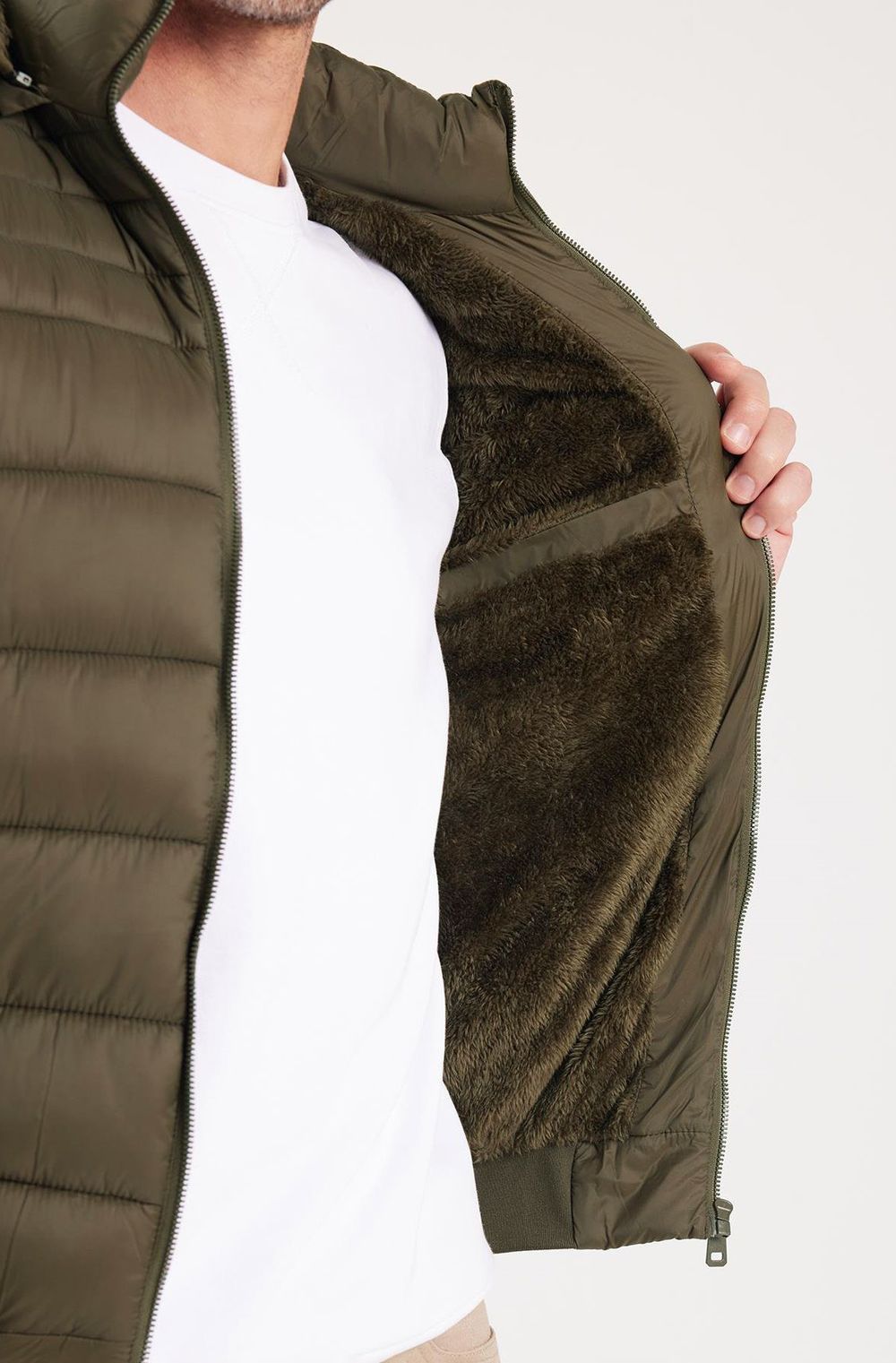 Erkek Relax Fit Rahat Kesim Çift Cepli Kapüşonlu Sıcak Tutan İçi Kürklü Haki Mont