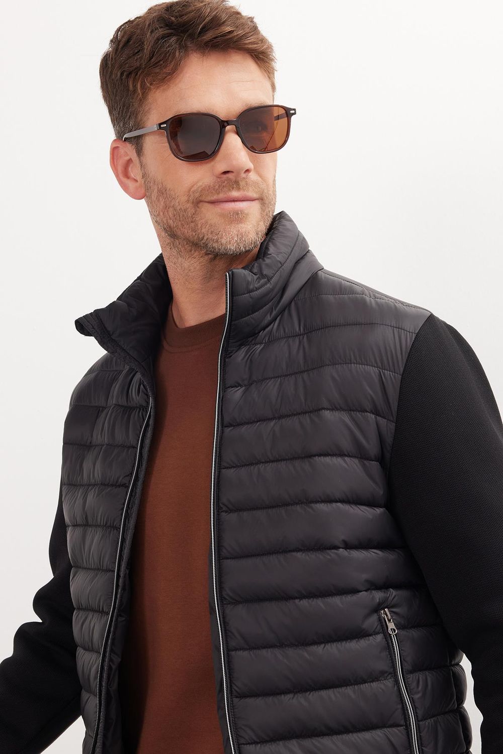 Erkek Relax Fit Rahat Kesim Kapitone Kollar Triko Çift Cepli Siyah Mont