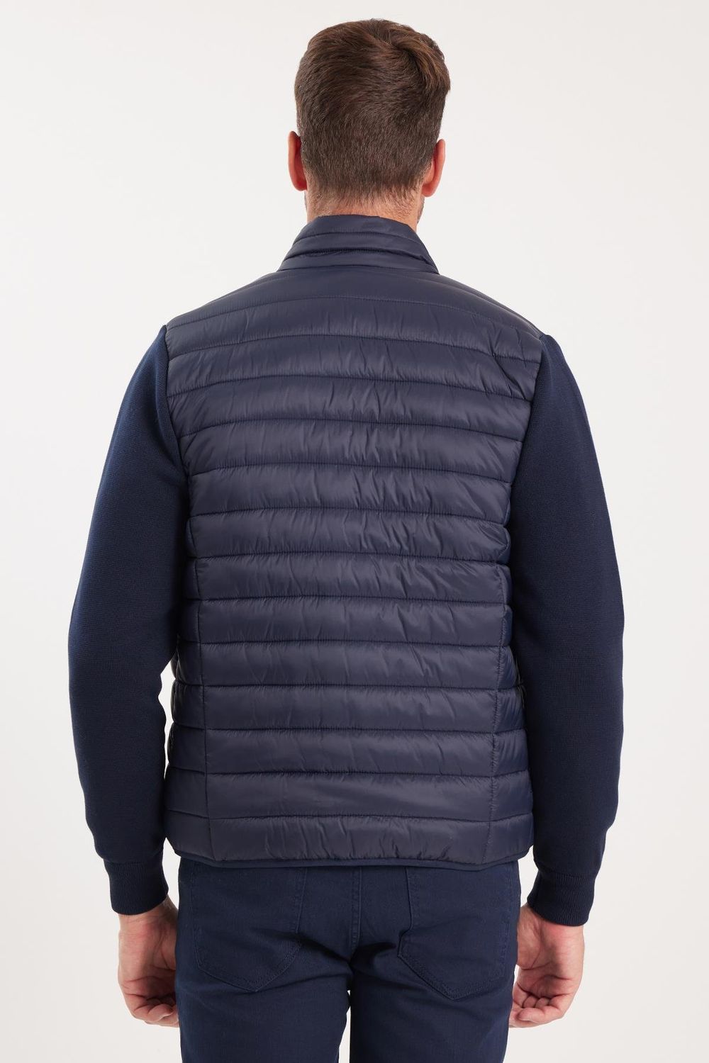 Erkek Relax Fit Rahat Kesim Kapitone Kollar Triko Çift Cepli Lacivert Mont