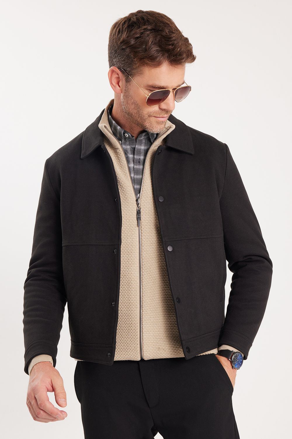 Erkek Slim Fit Dar Kesim Çift Cepli Çıtçıt Kapamalı Siyah Mont