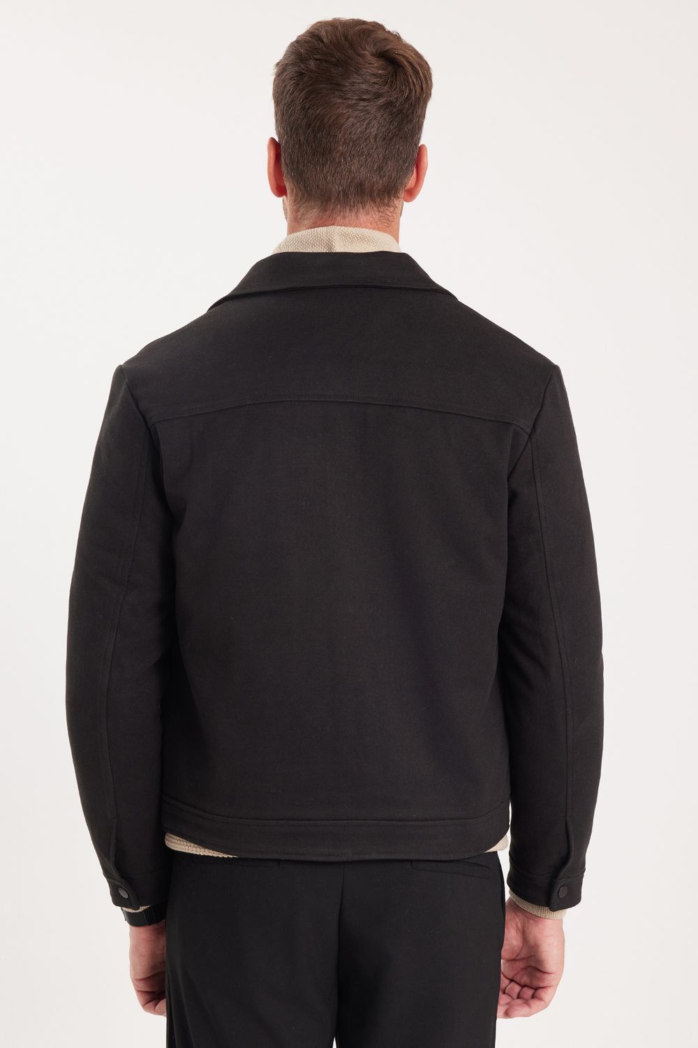 Erkek Slim Fit Dar Kesim Çift Cepli Çıtçıt Kapamalı Siyah Mont
