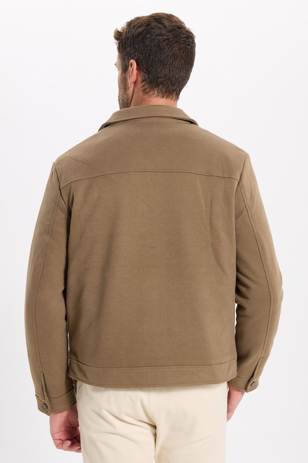 Erkek Slim Fit Dar Kesim Çift Cepli Çıtçıt Kapamalı Kahverengi Mont