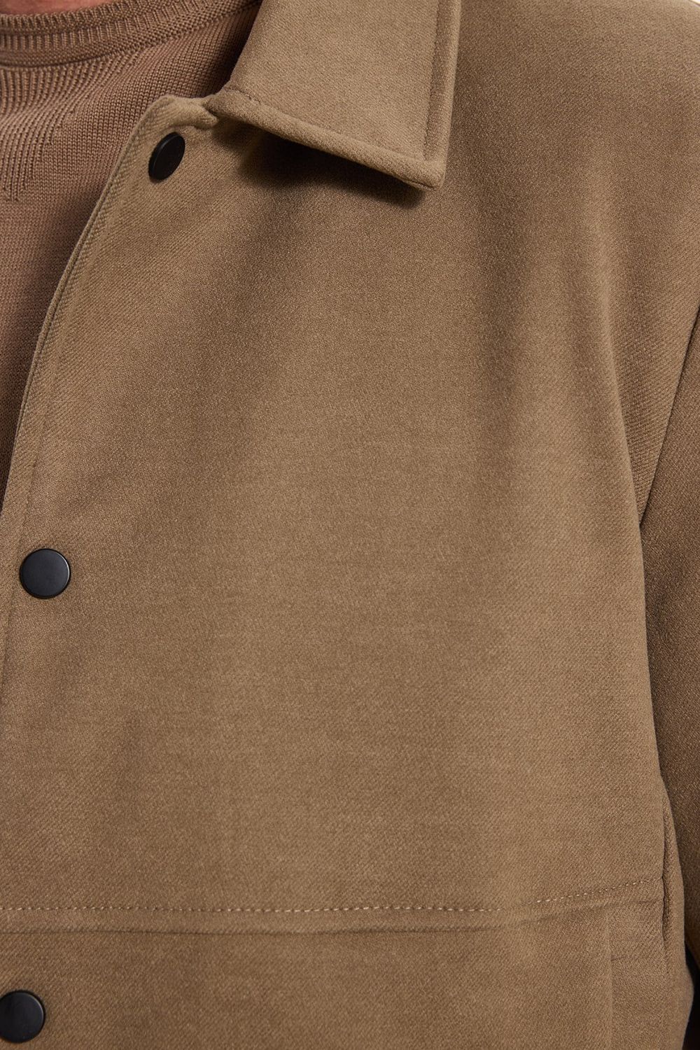 Erkek Slim Fit Dar Kesim Çift Cepli Çıtçıt Kapamalı Kahverengi Mont