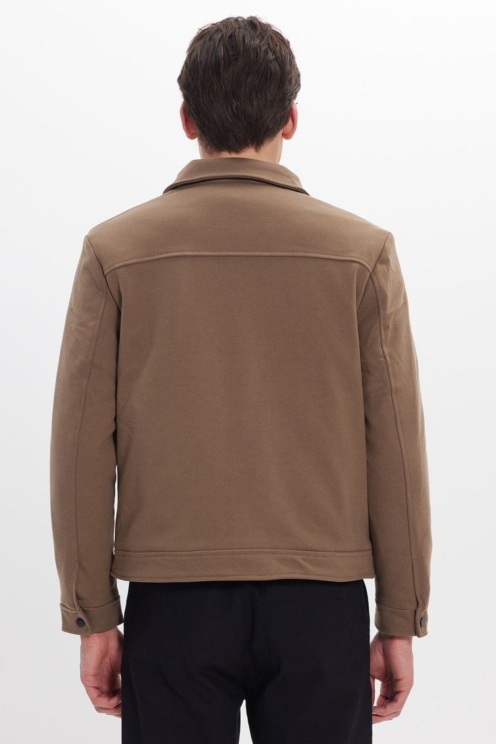 Erkek Slim Fit Dar Kesim Çift Cepli Çıtçıt Kapamalı Kahverengi Mont
