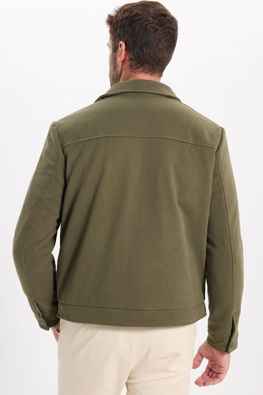 Erkek Slim Fit Dar Kesim Çift Cepli Çıtçıt Kapamalı Haki Mont