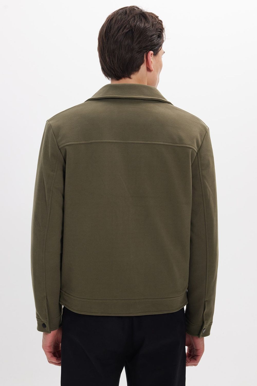 Erkek Slim Fit Dar Kesim Çift Cepli Çıtçıt Kapamalı Haki Mont