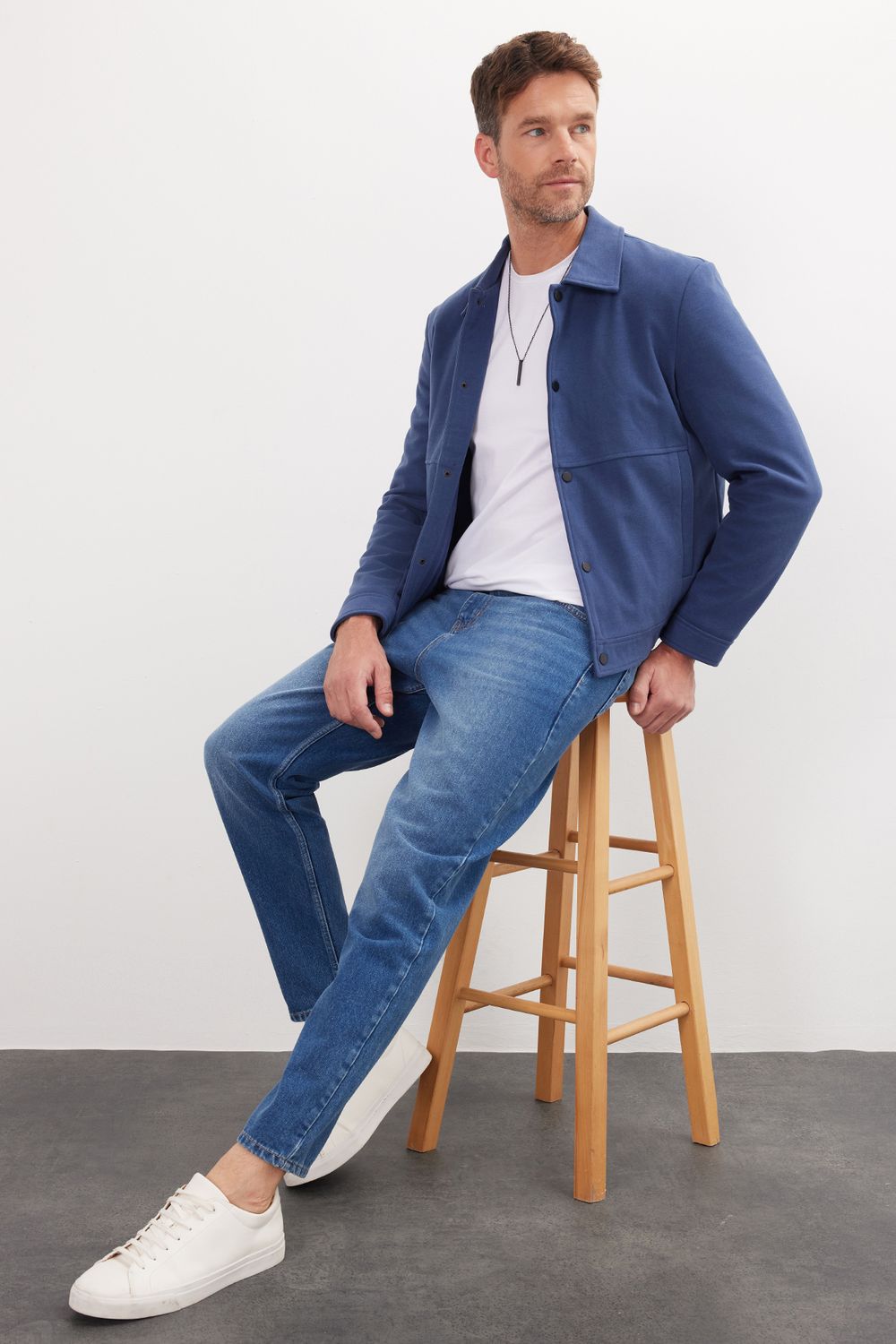 Erkek Slim Fit Dar Kesim Çift Cepli Çıtçıt Kapamalı Lacivert Mont
