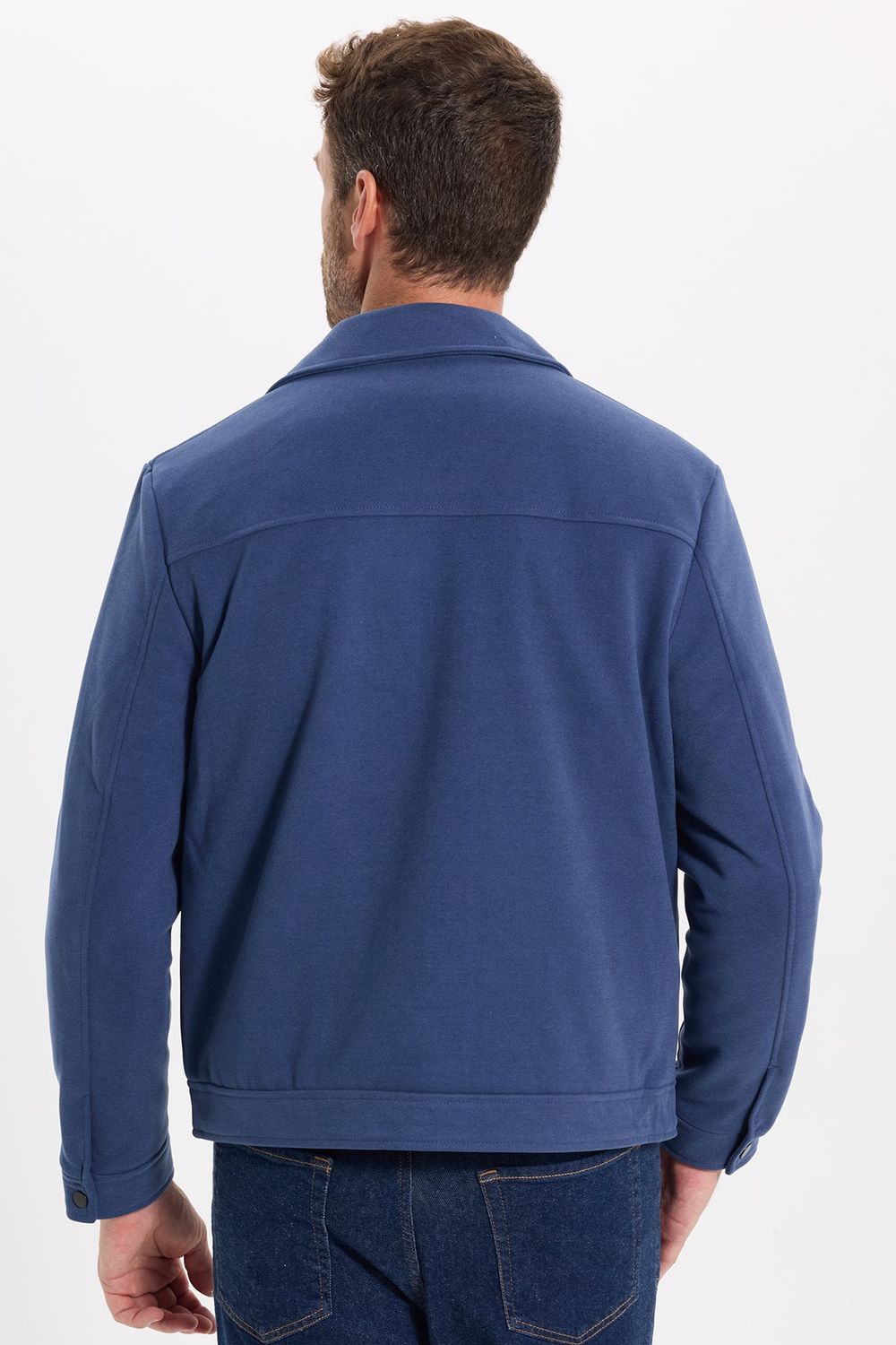 Erkek Slim Fit Dar Kesim Çift Cepli Çıtçıt Kapamalı Lacivert Mont