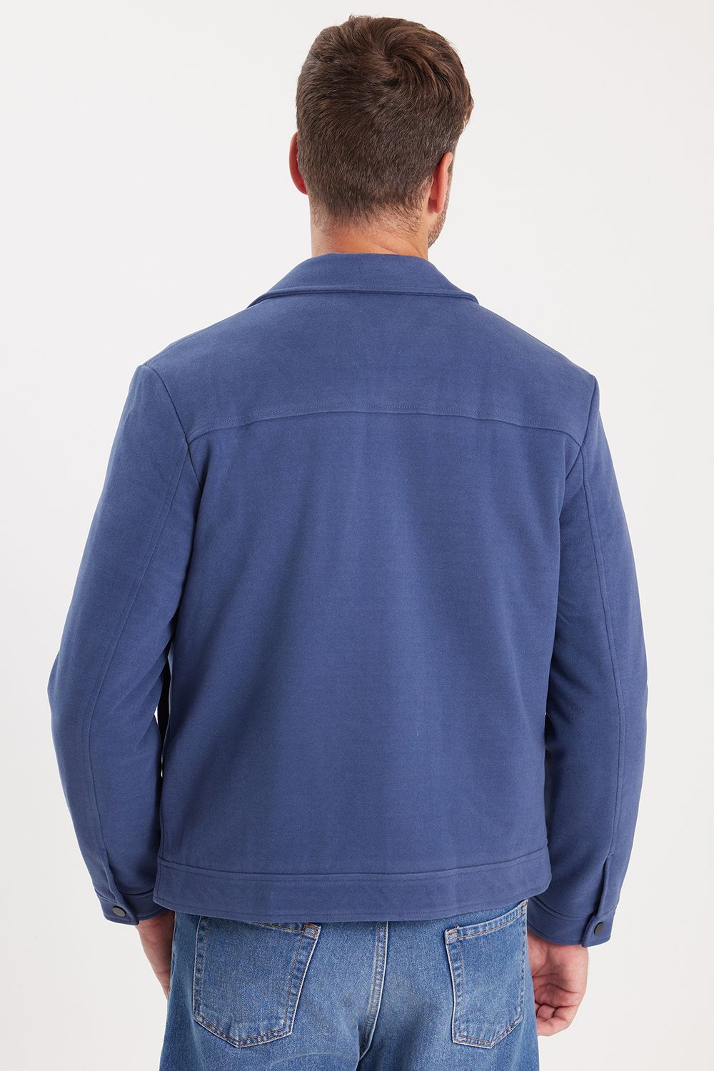 Erkek Slim Fit Dar Kesim Çift Cepli Çıtçıt Kapamalı Lacivert Mont