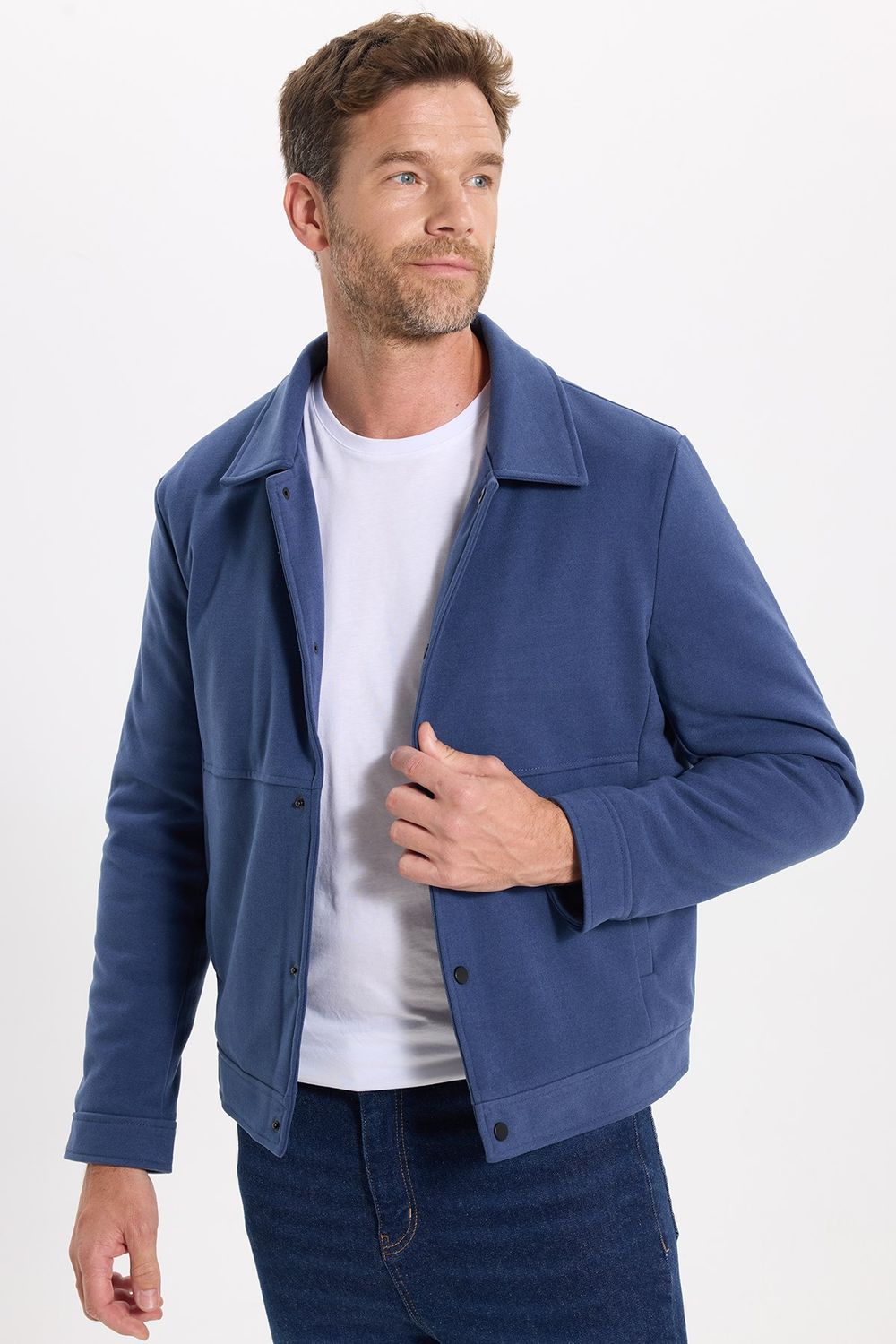 Erkek Slim Fit Dar Kesim Çift Cepli Çıtçıt Kapamalı Lacivert Mont