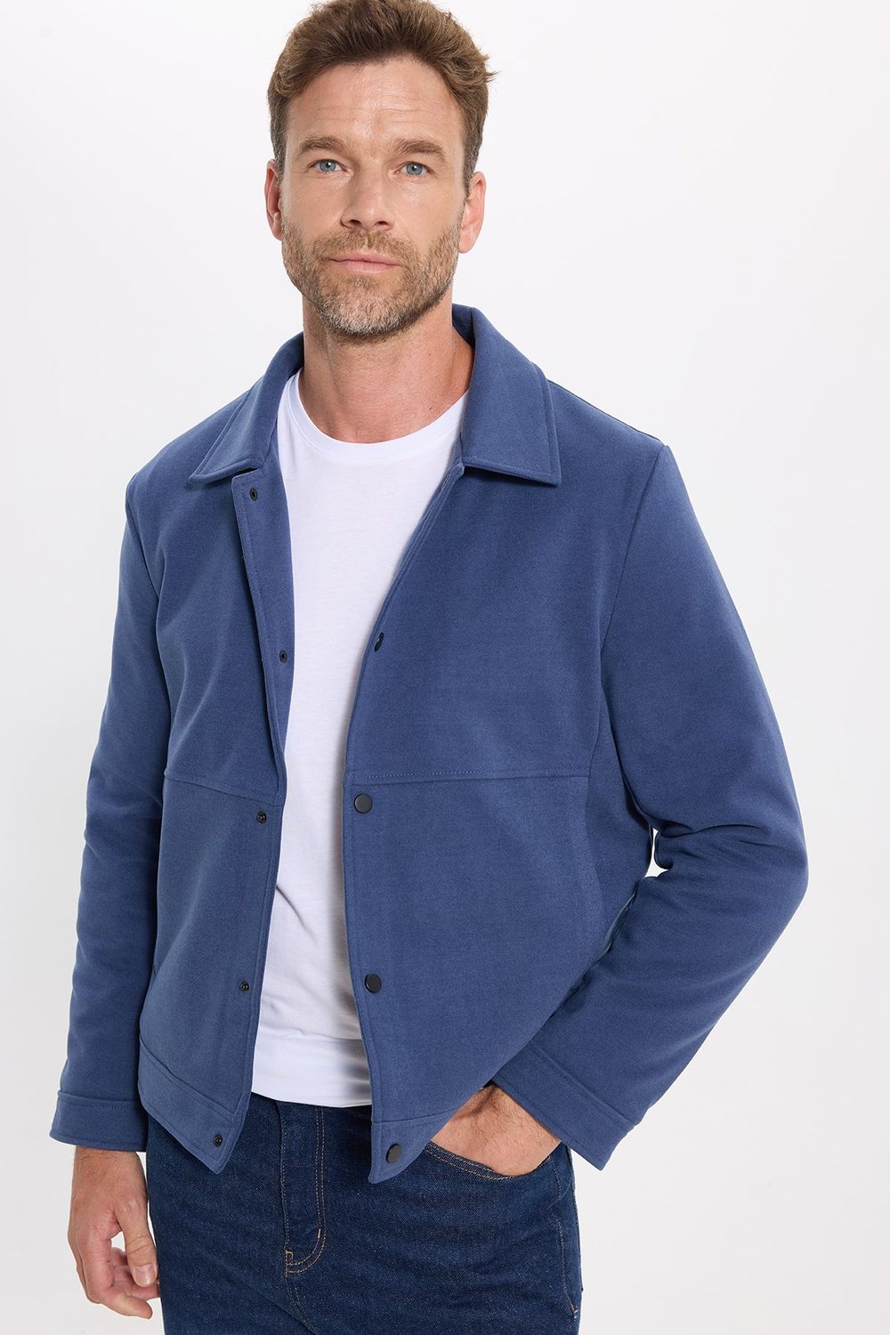 Erkek Slim Fit Dar Kesim Çift Cepli Çıtçıt Kapamalı Lacivert Mont