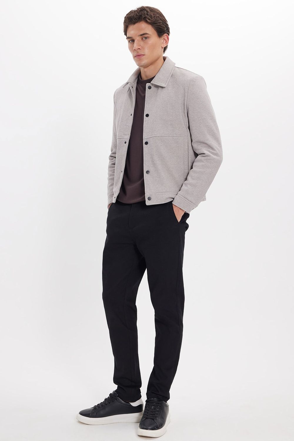 Erkek Slim Fit Dar Kesim Çift Cepli Çıtçıt Kapamalı Taş Mont