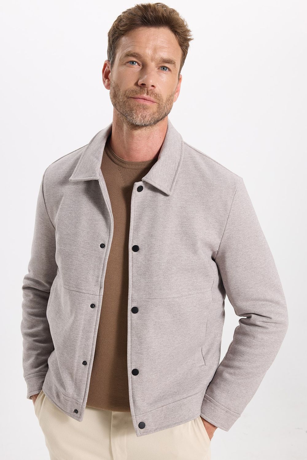 Erkek Slim Fit Dar Kesim Çift Cepli Çıtçıt Kapamalı Taş Mont