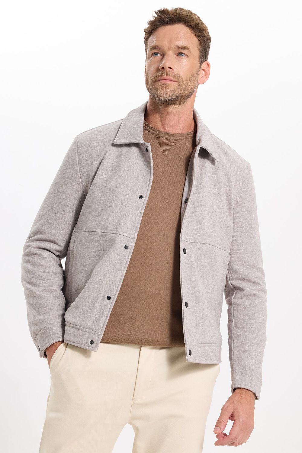 Erkek Slim Fit Dar Kesim Çift Cepli Çıtçıt Kapamalı Taş Mont