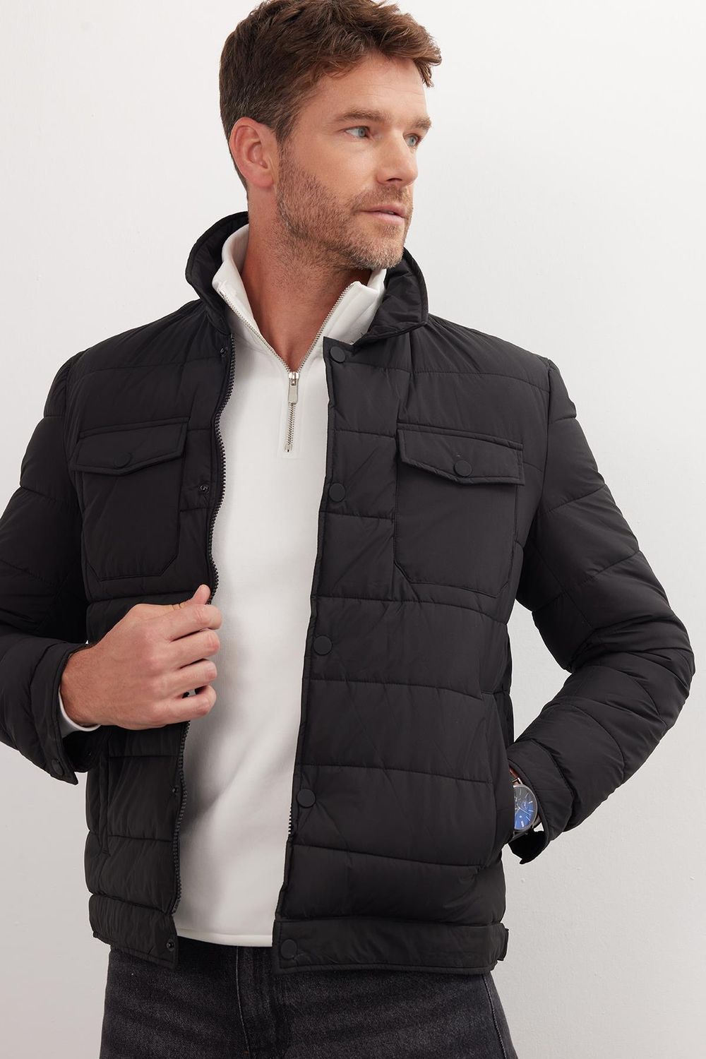 Erkek Regular Fit Klasik Kesim Çift Cepli Çıtçıt Kapamalı Siyah Mont