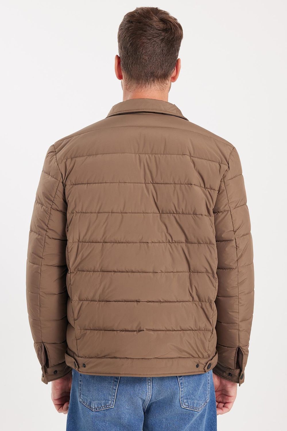 Erkek Regular Fit Klasik Kesim Çift Cepli Çıtçıt Kapamalı Kahverengi Mont