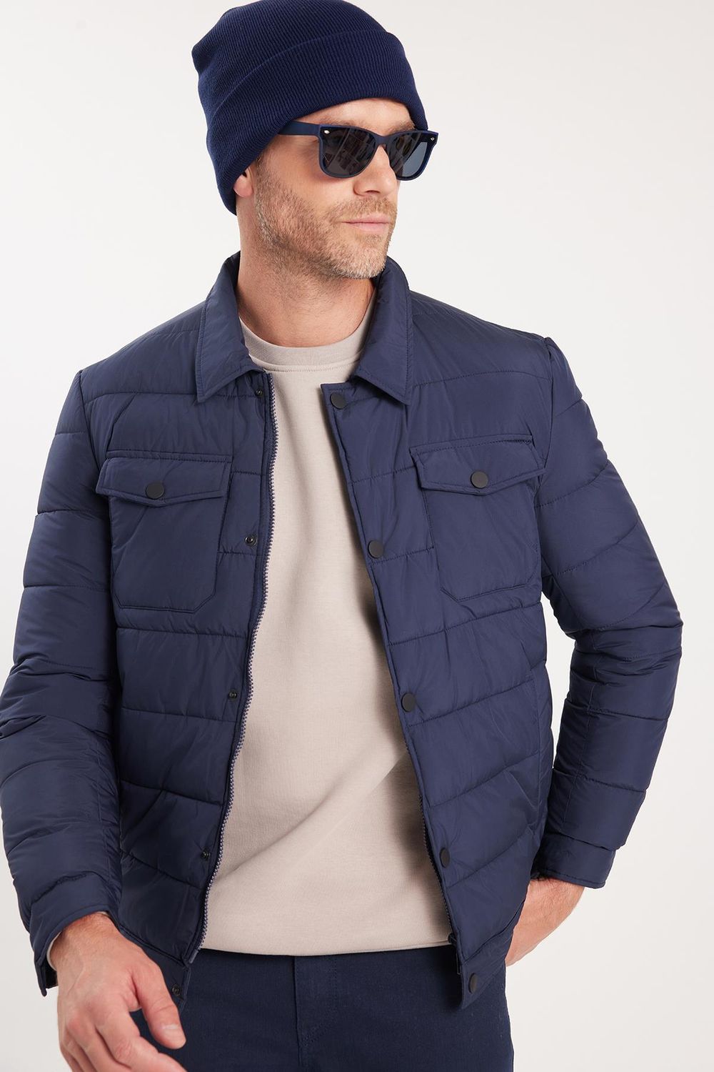 Erkek Regular Fit Klasik Kesim Çift Cepli Çıtçıt Kapamalı Kahverengi Mont