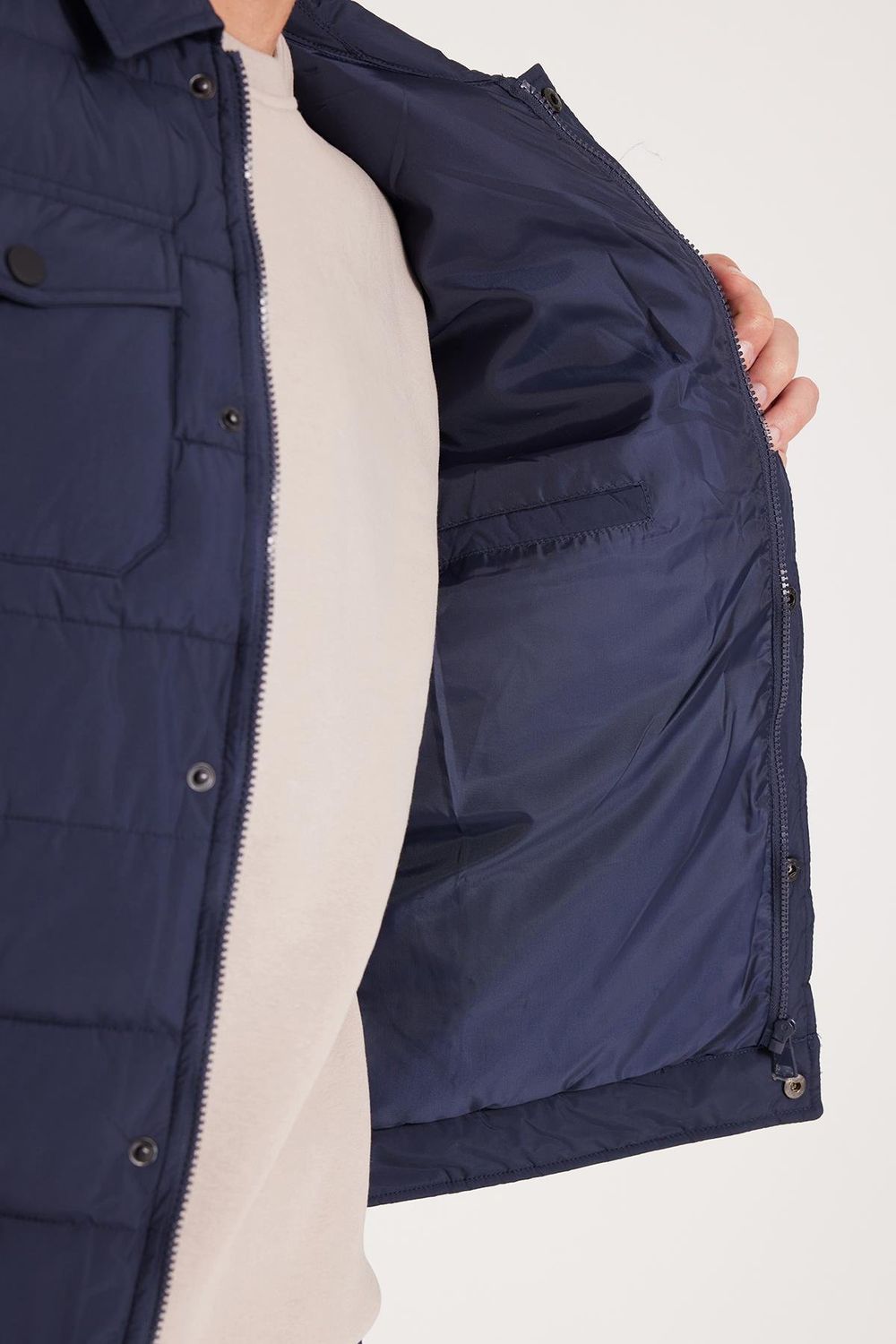 Erkek Regular Fit Klasik Kesim Çift Cepli Çıtçıt Kapamalı Kahverengi Mont