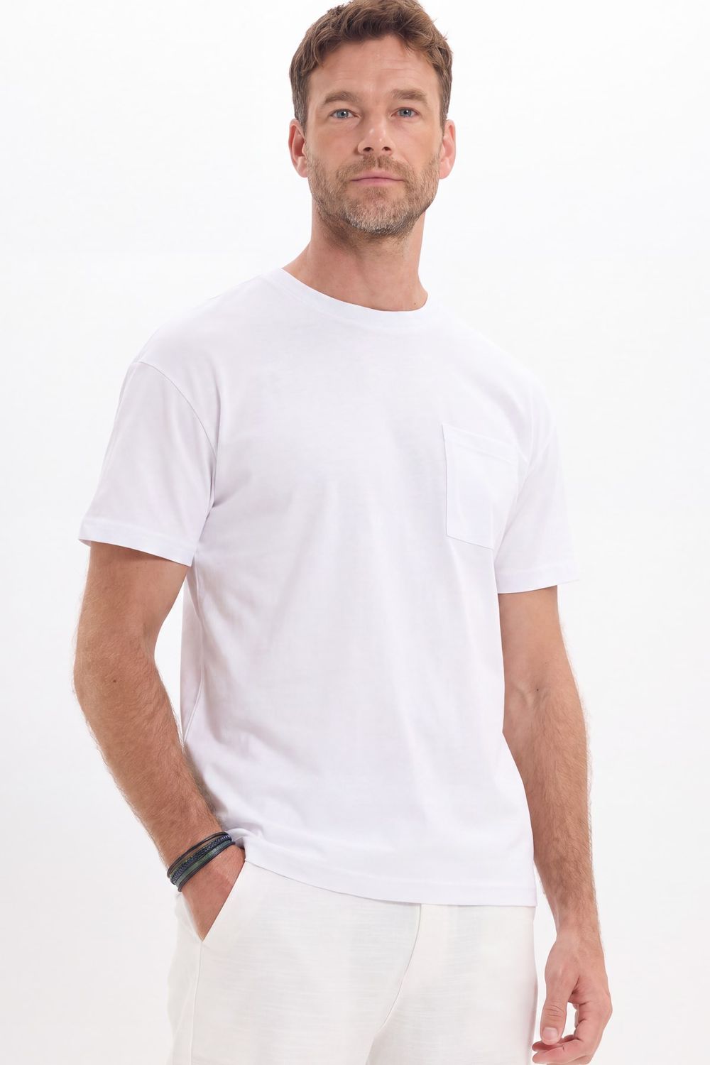 OVERSIZE SHORT SLV PLAIN CREW NECK WITH POCKET T-SHIRT