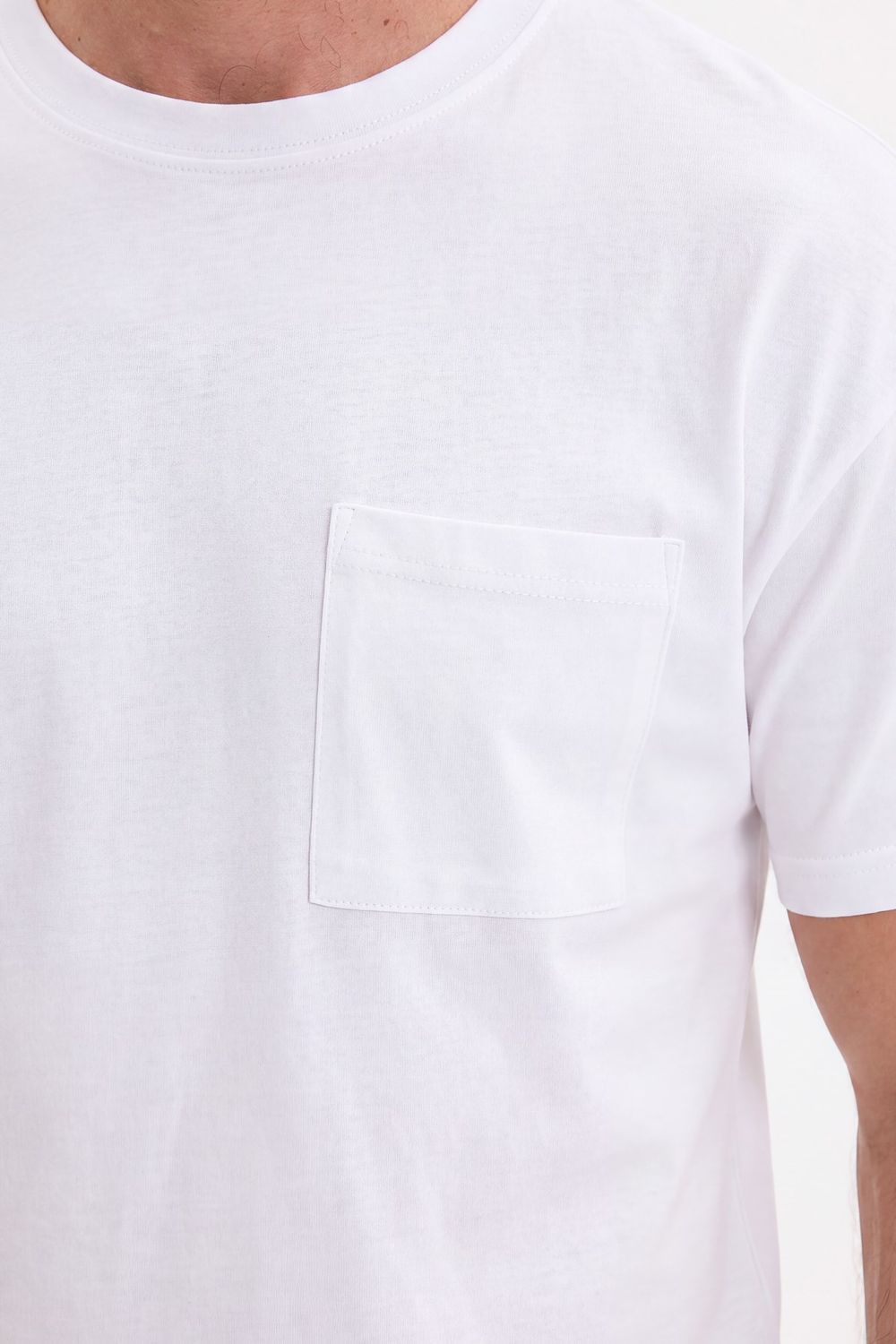 OVERSIZE SHORT SLV PLAIN CREW NECK WITH POCKET T-SHIRT