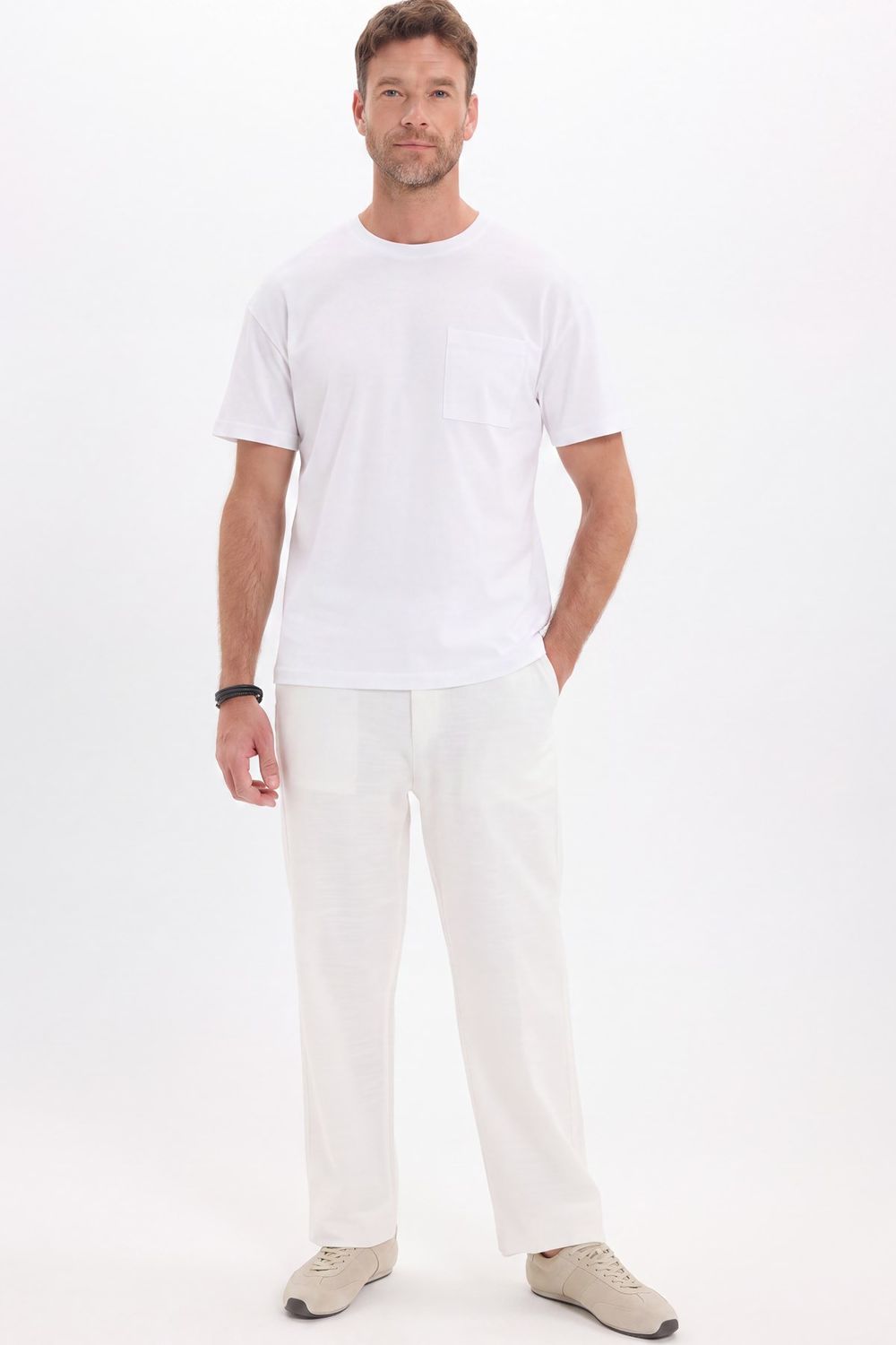 OVERSIZE SHORT SLV PLAIN CREW NECK WITH POCKET T-SHIRT