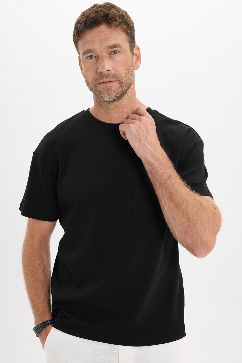 OVERSIZE SHORT SLV PLAIN CREW NECK WITH POCKET T-SHIRT