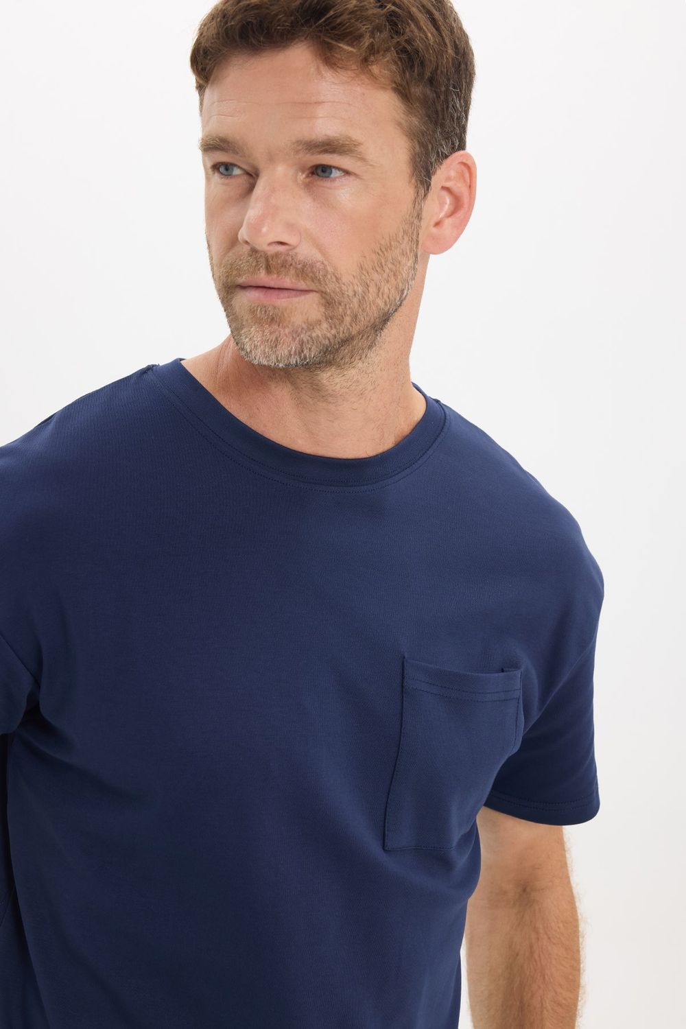 OVERSIZE SHORT SLV PLAIN CREW NECK WITH POCKET T-SHIRT