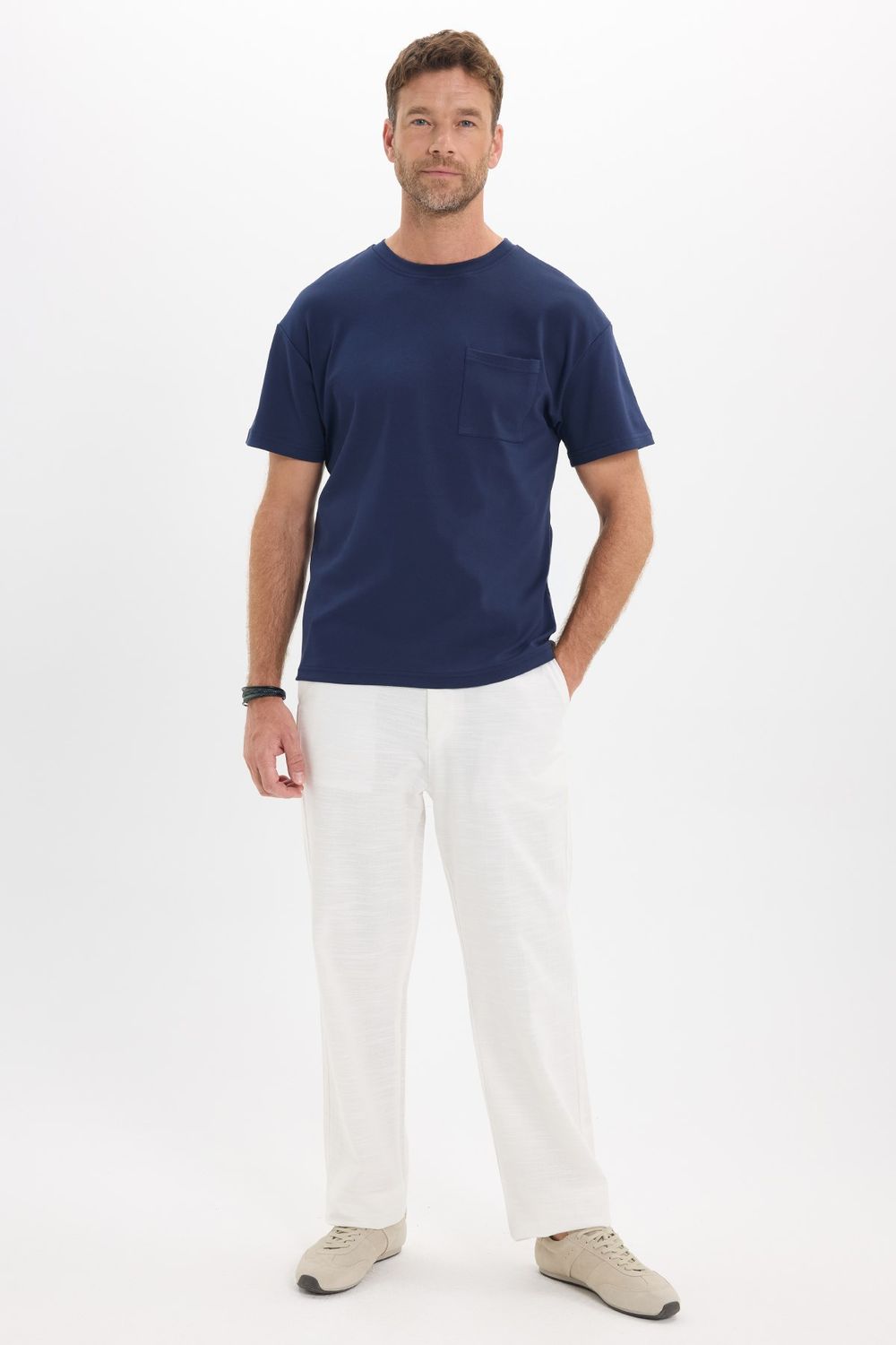 OVERSIZE SHORT SLV PLAIN CREW NECK WITH POCKET T-SHIRT
