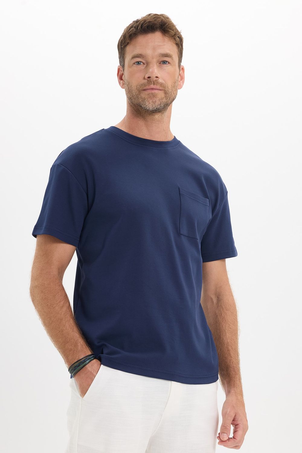 OVERSIZE SHORT SLV PLAIN CREW NECK WITH POCKET T-SHIRT