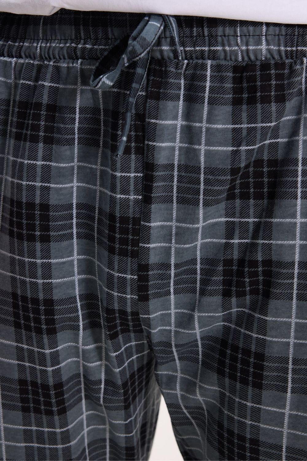 Erkek Standart Fit Normal Kesim Pamuklu Kareli Beli Bağcıklı Cepli Gri Pijama Altı