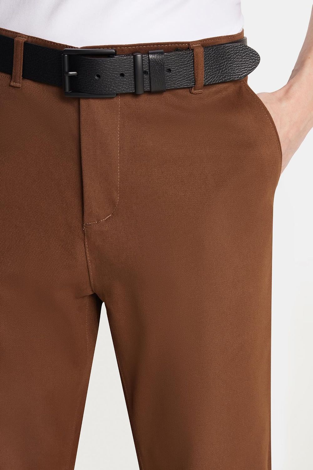 Erkek Regular Fit Chıno Esnek Yandan Cepli Önü Fermuarlı Pamuklu Dokulu Pantolon