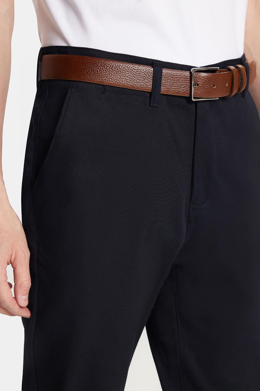 Erkek Regular Fit Chıno Esnek Yandan Cepli Önü Fermuarlı Pamuklu Dokulu Pantolon