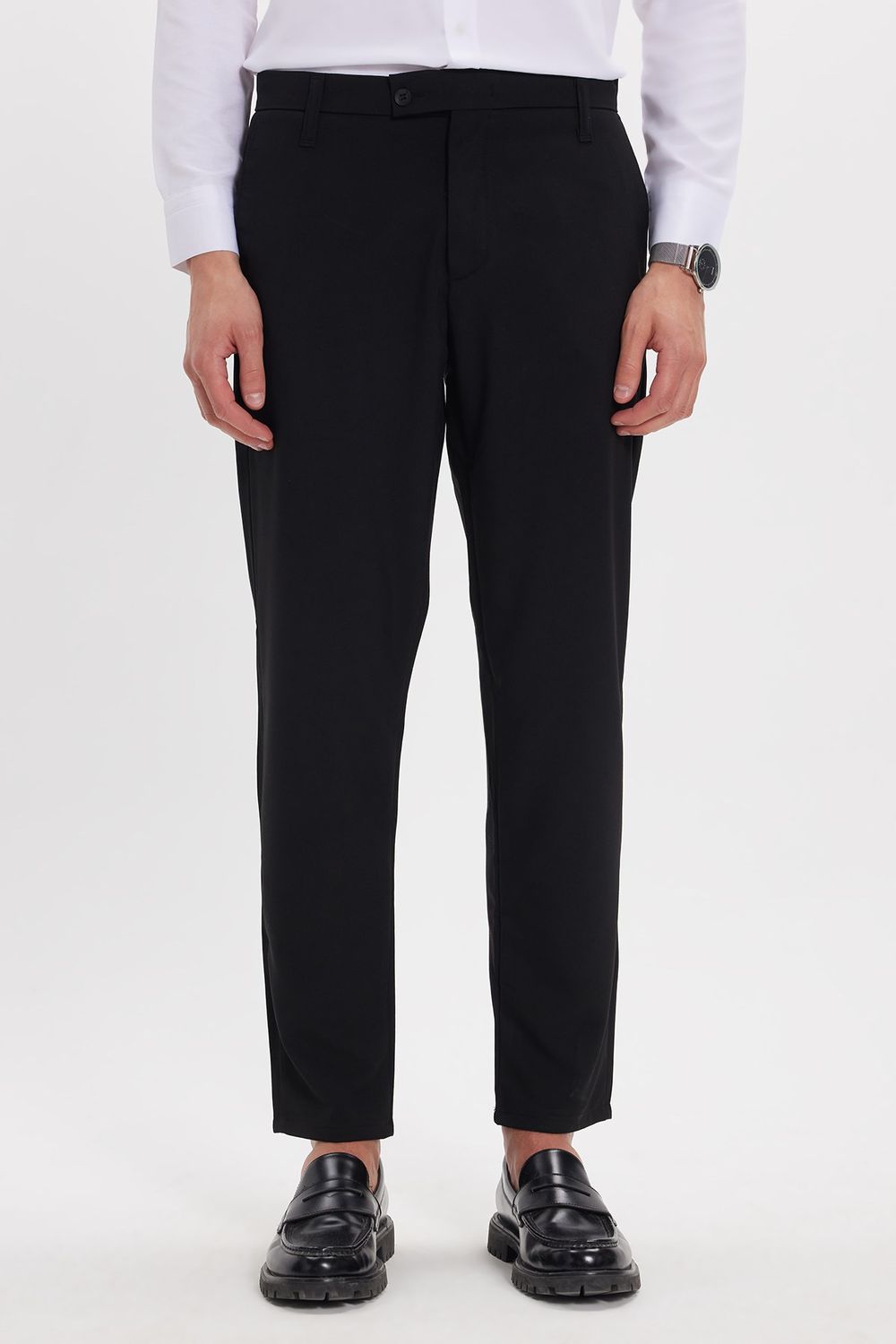Erkek Slim Fit Dar Kesim Esnek Yan Cepli Bilek Boy Canvas Kesim Siyah Pantolon