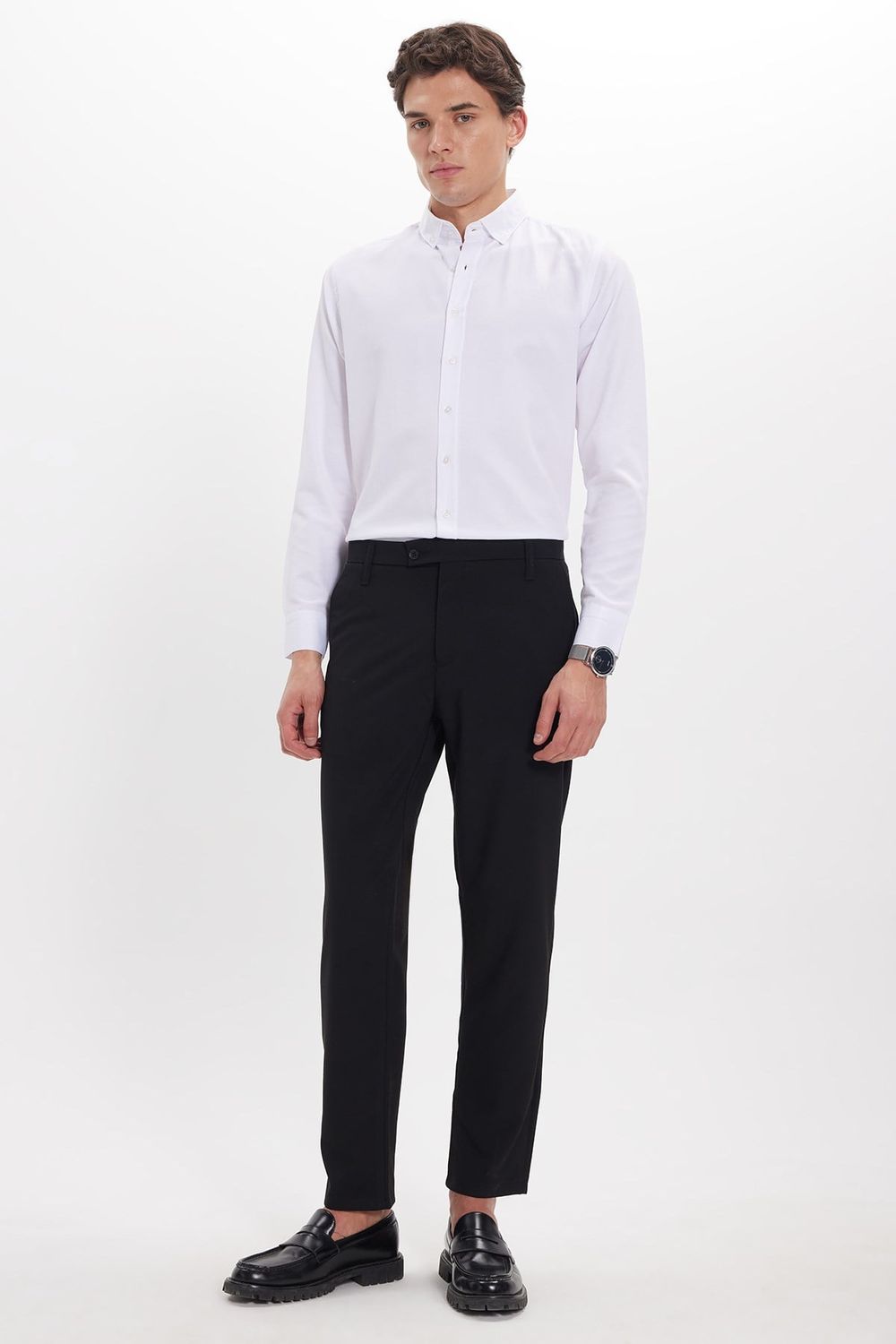 Erkek Slim Fit Dar Kesim Esnek Yan Cepli Bilek Boy Canvas Kesim Siyah Pantolon